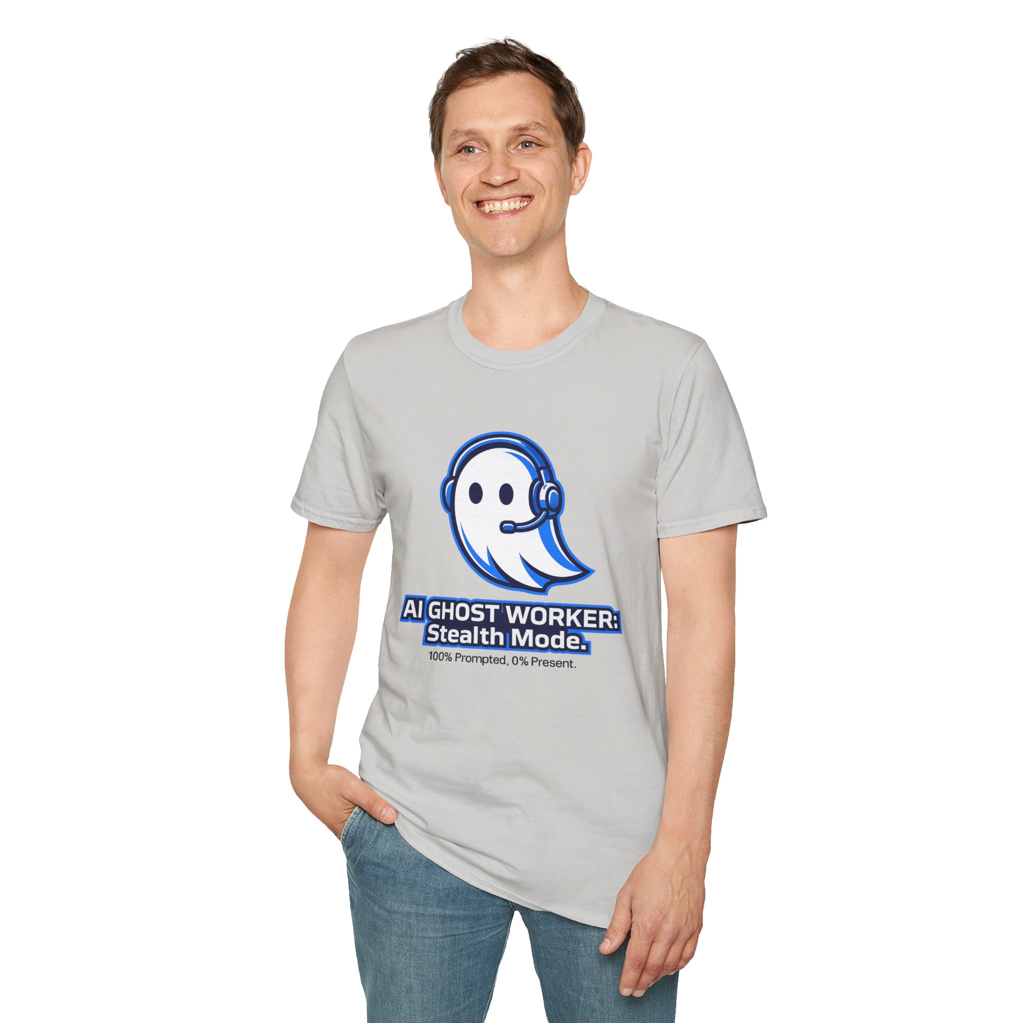 AI Ghost Worker Stealth Mode – 100% Prompted 0% Present Funny T-Shirt - Image 7