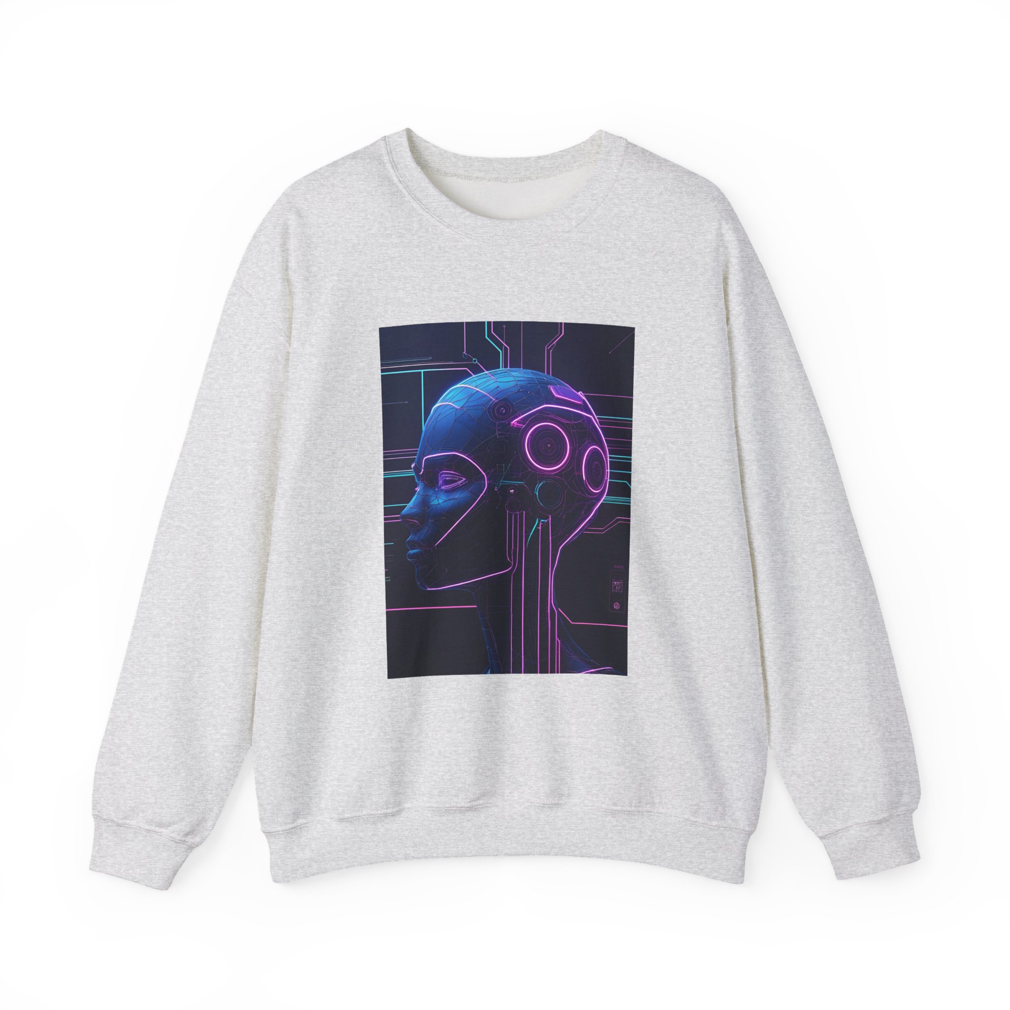 Cyberpunk AI Wireframe Neon Circuit Dark Sci-Fi Crewneck Sweatshirt - Image 15