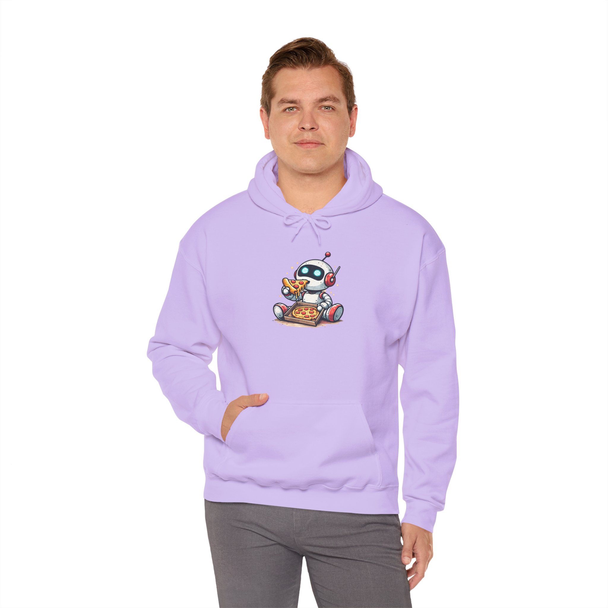 Robot Eating Pizza – Cute AI Tech Humor Graphic Pullover Hoodie - Image 141