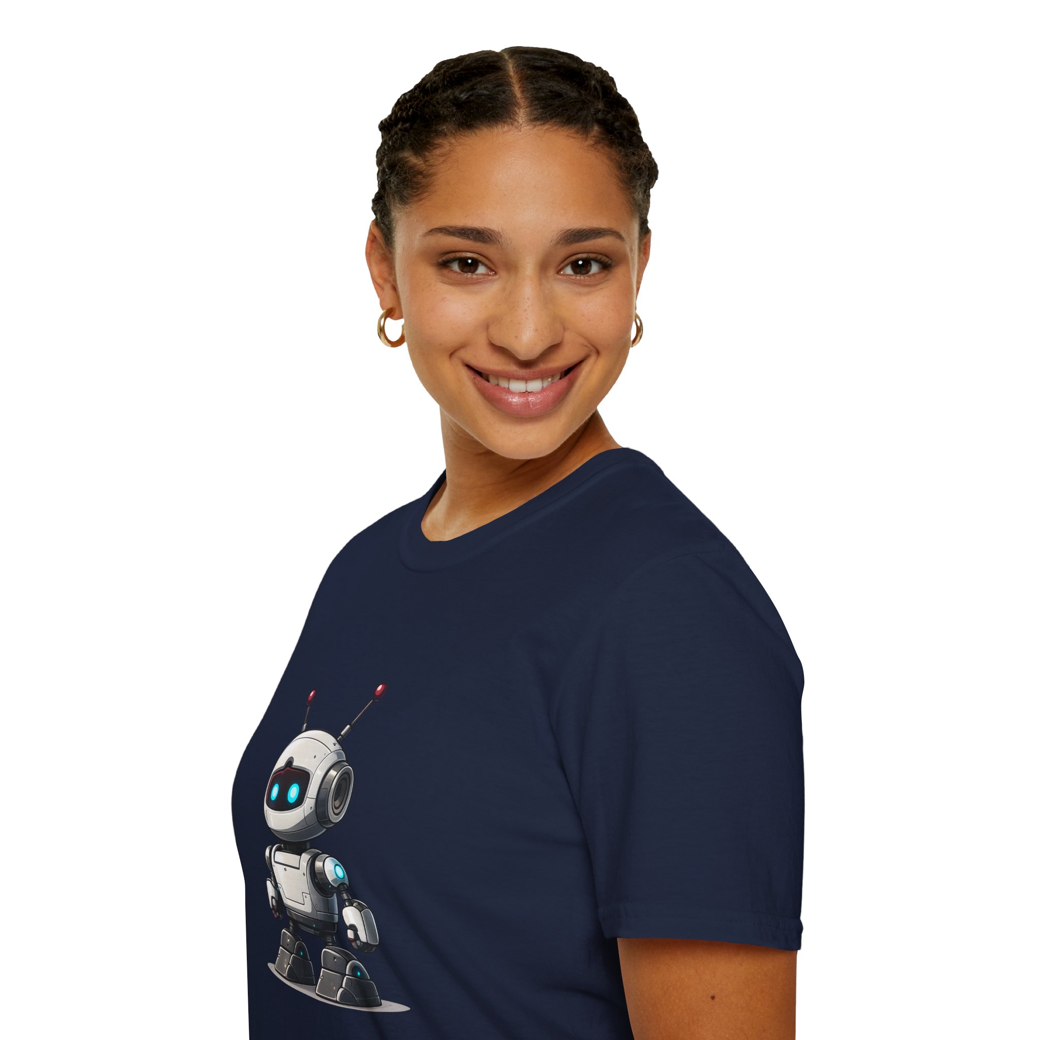 Cute Robot Glowing Eyes – Funny AI Tech Mascot Graphic T-Shirt - Image 128