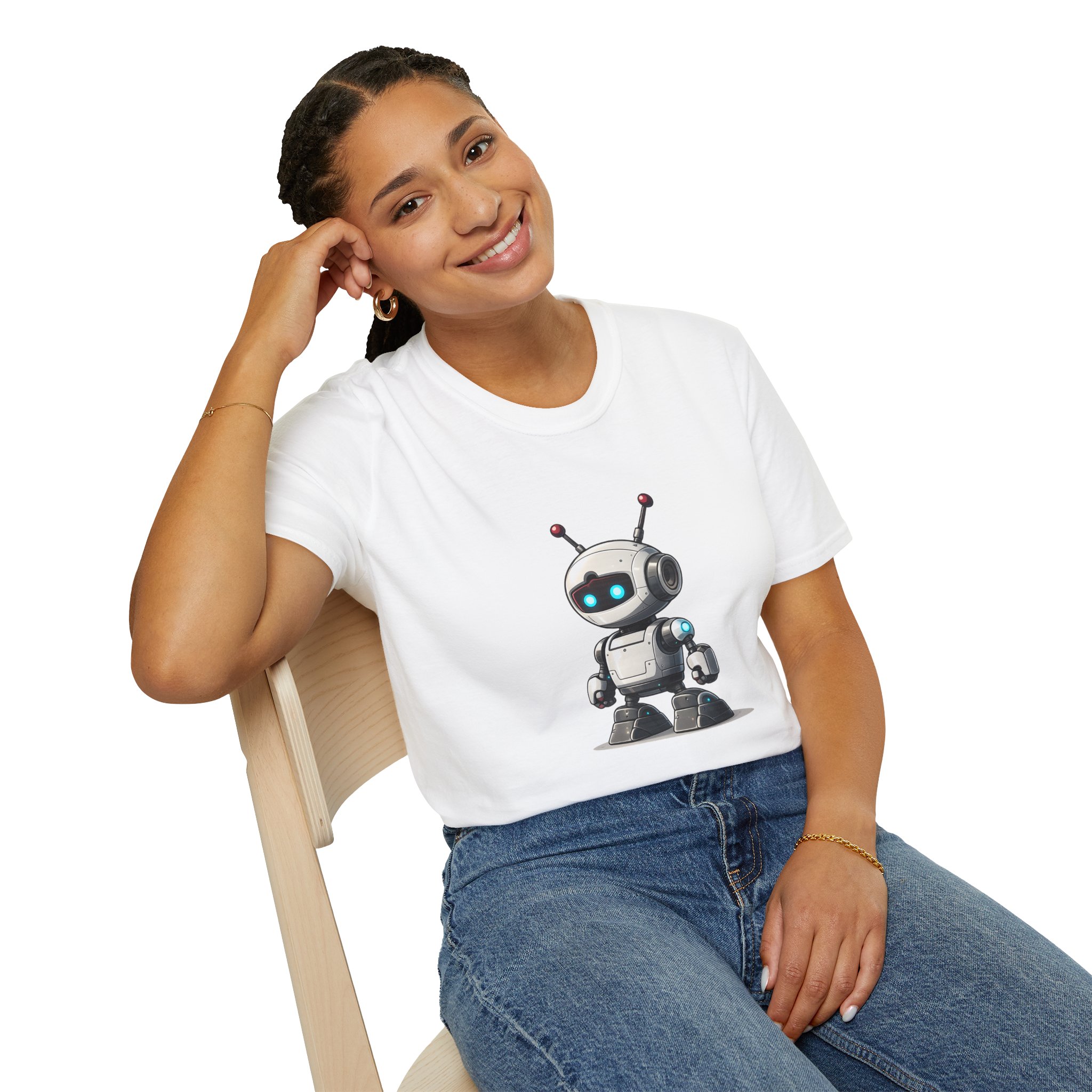 Cute Robot Glowing Eyes – Funny AI Tech Mascot Graphic T-Shirt - Image 16