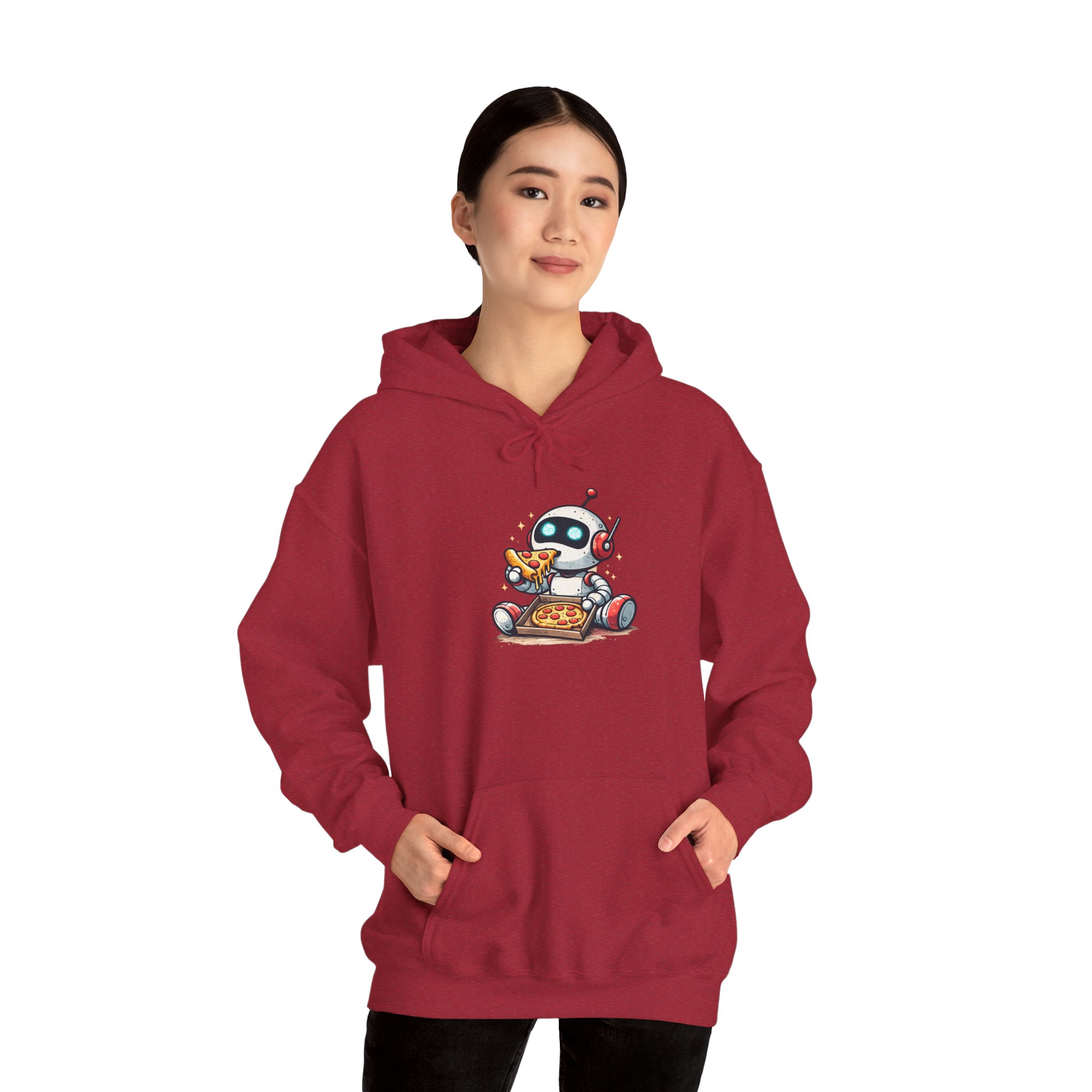 Robot Eating Pizza – Cute AI Tech Humor Graphic Pullover Hoodie - Image 162