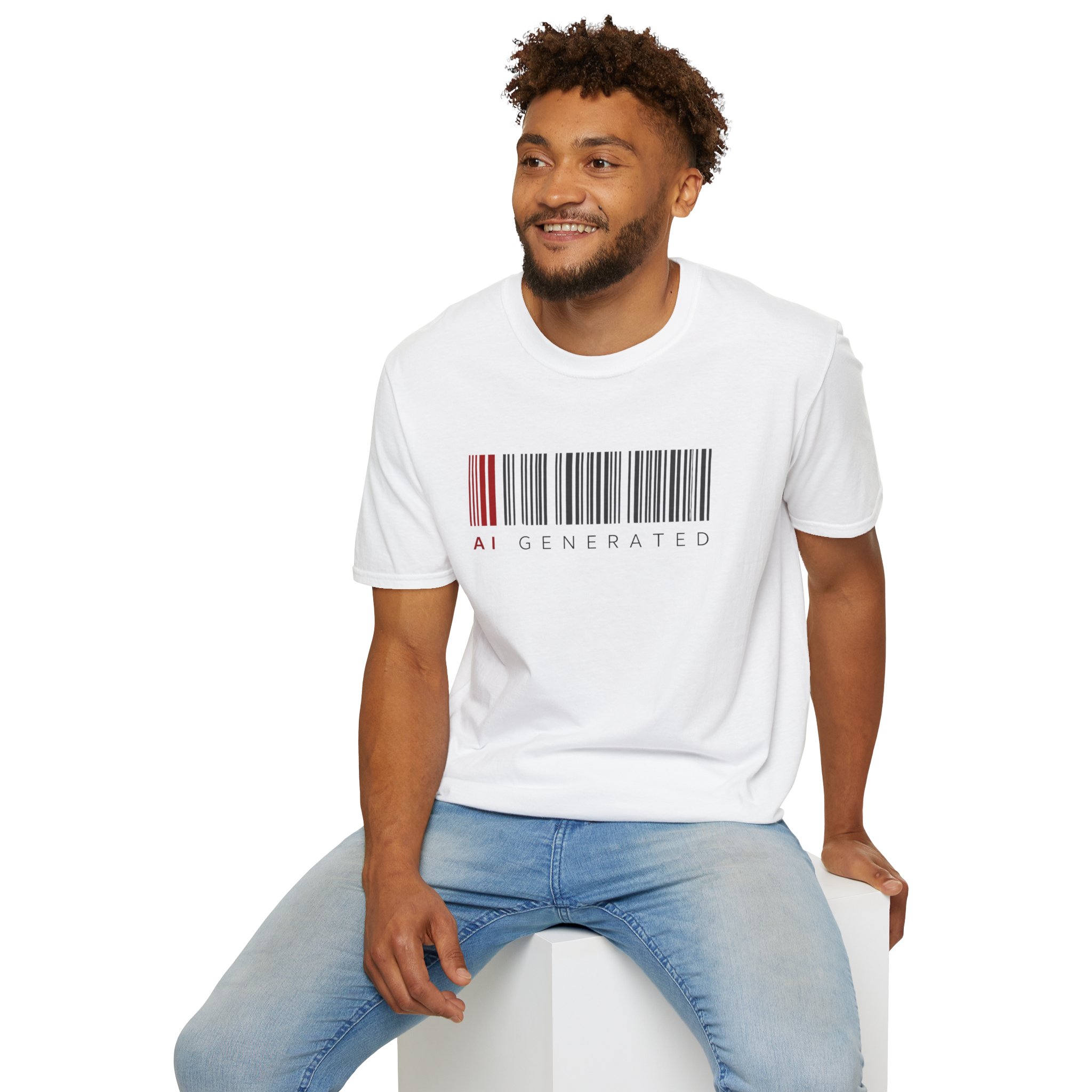 AI Generated Barcode Dark Minimalist Generative Art Graphic T-Shirt - Image 6