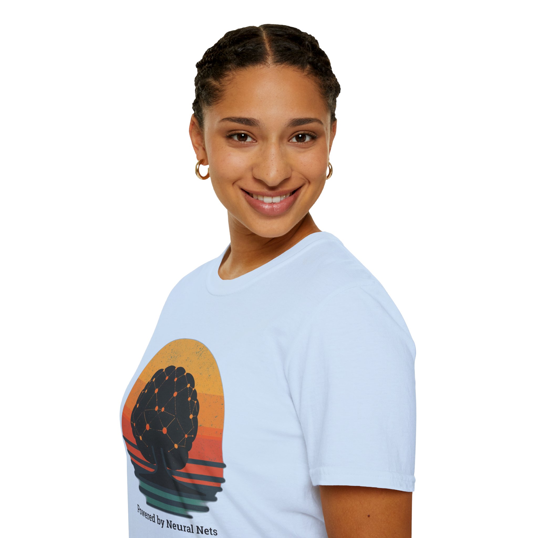 Powered by Neural Nets Retro Sunset Neural Network Tree AI T-Shirt - Image 95