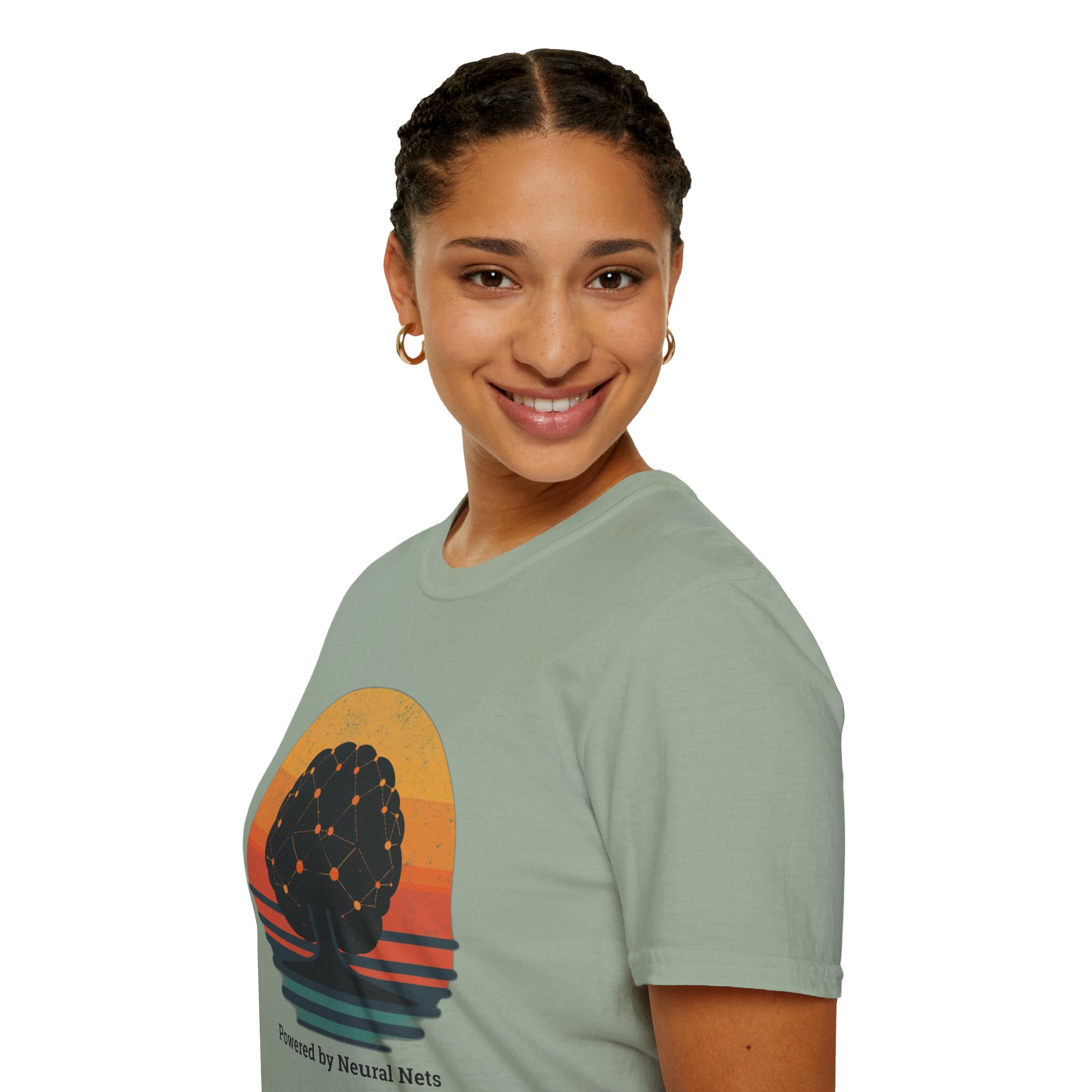 Powered by Neural Nets Retro Sunset Neural Network Tree AI T-Shirt - Image 6