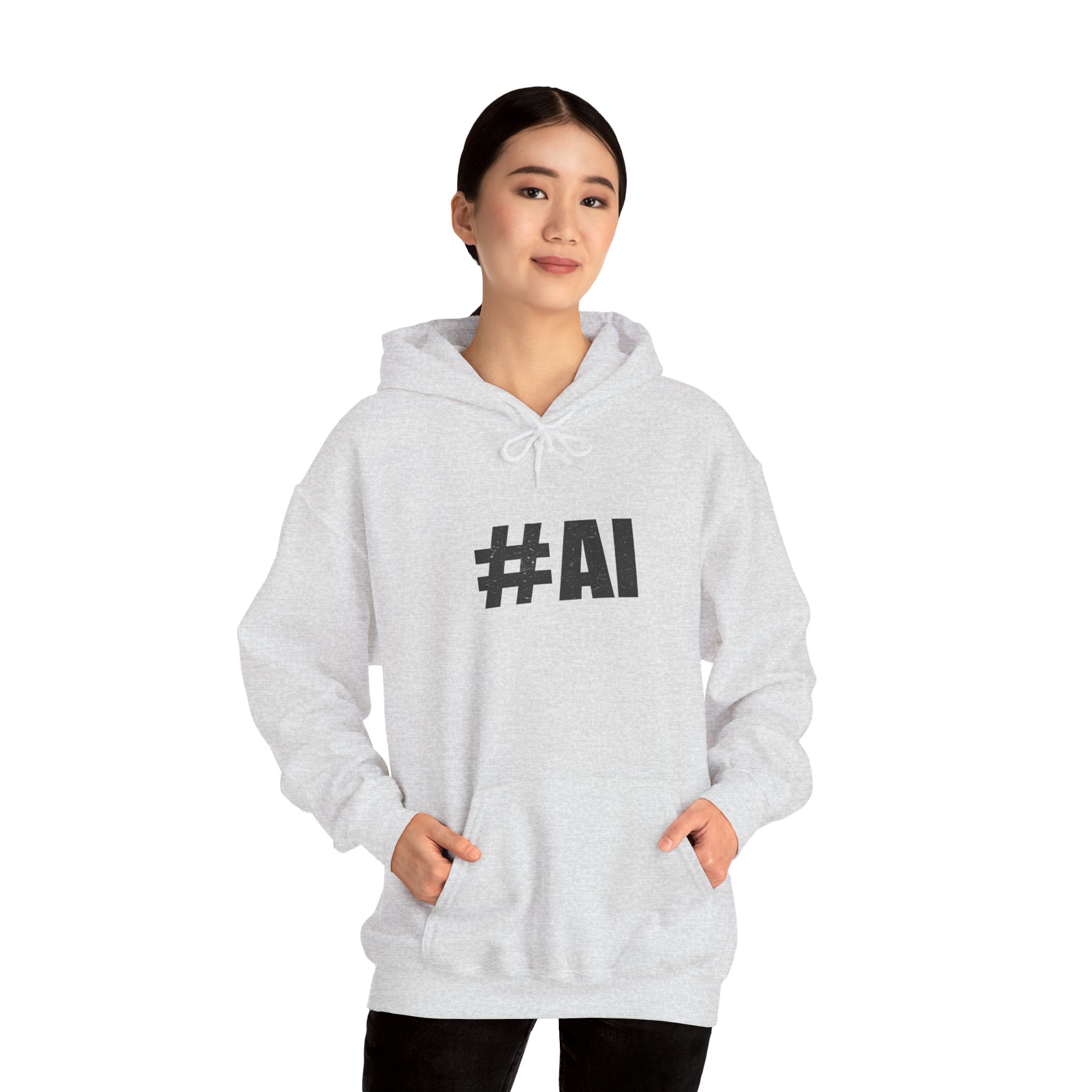 #AI Distressed Dark Minimalist Artificial Intelligence Pullover Hoodie - Image 18