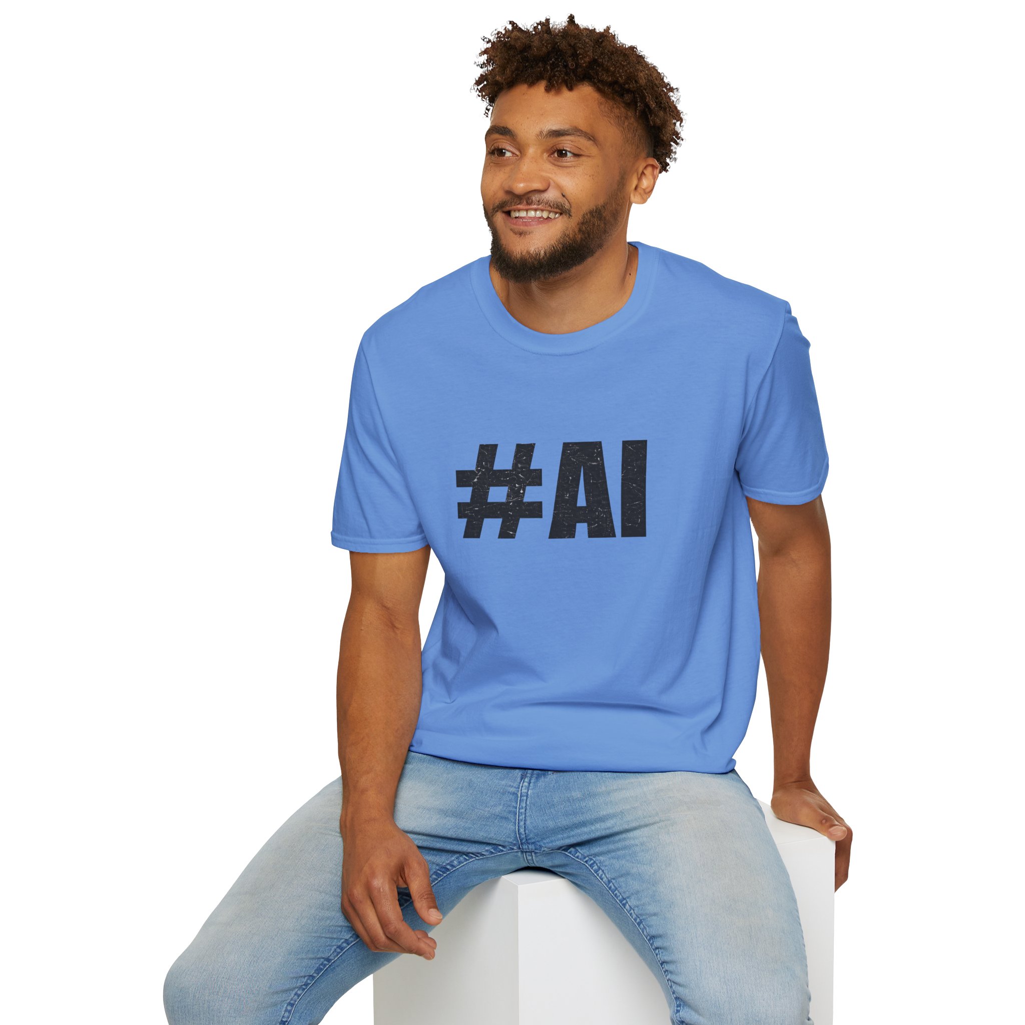 #AI Distressed Dark Minimalist Artificial Intelligence Graphic T-Shirt - Image 131