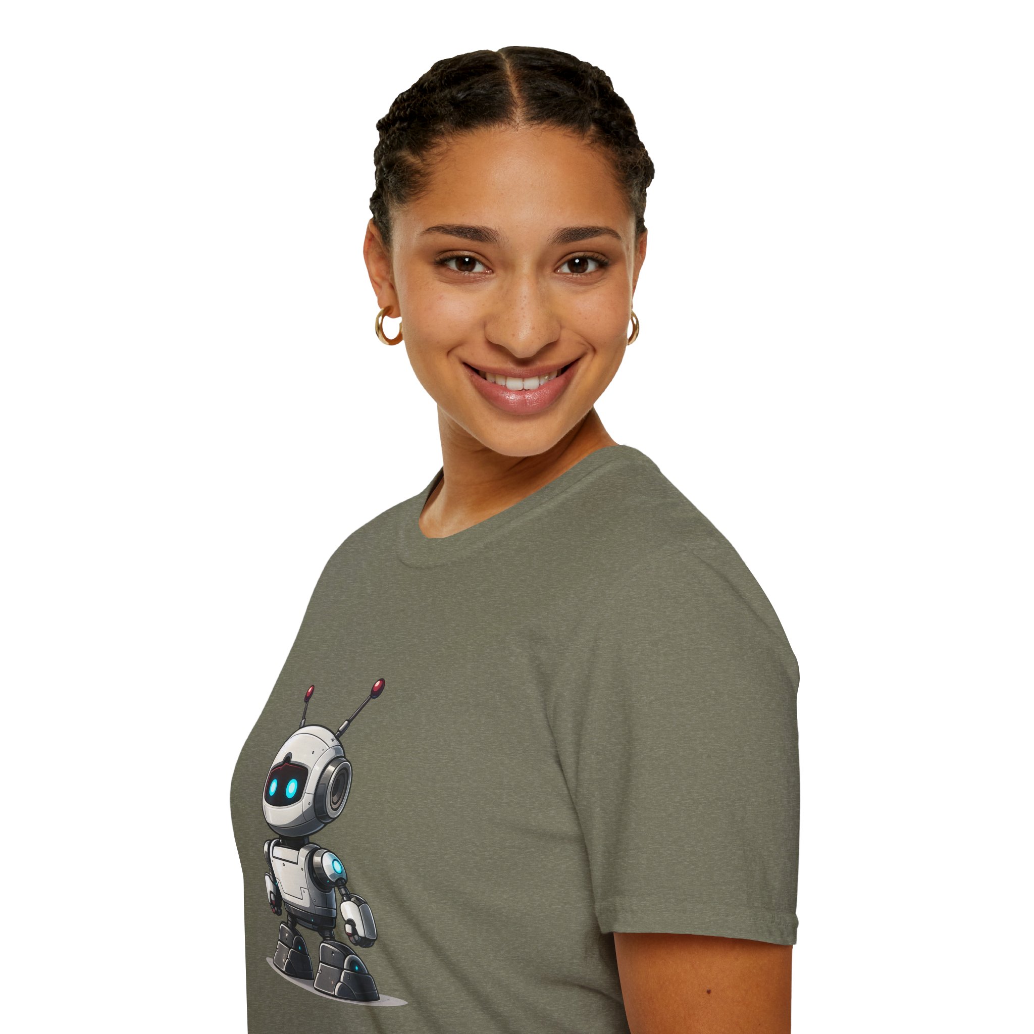 Cute Robot Glowing Eyes – Funny AI Tech Mascot Graphic T-Shirt - Image 73