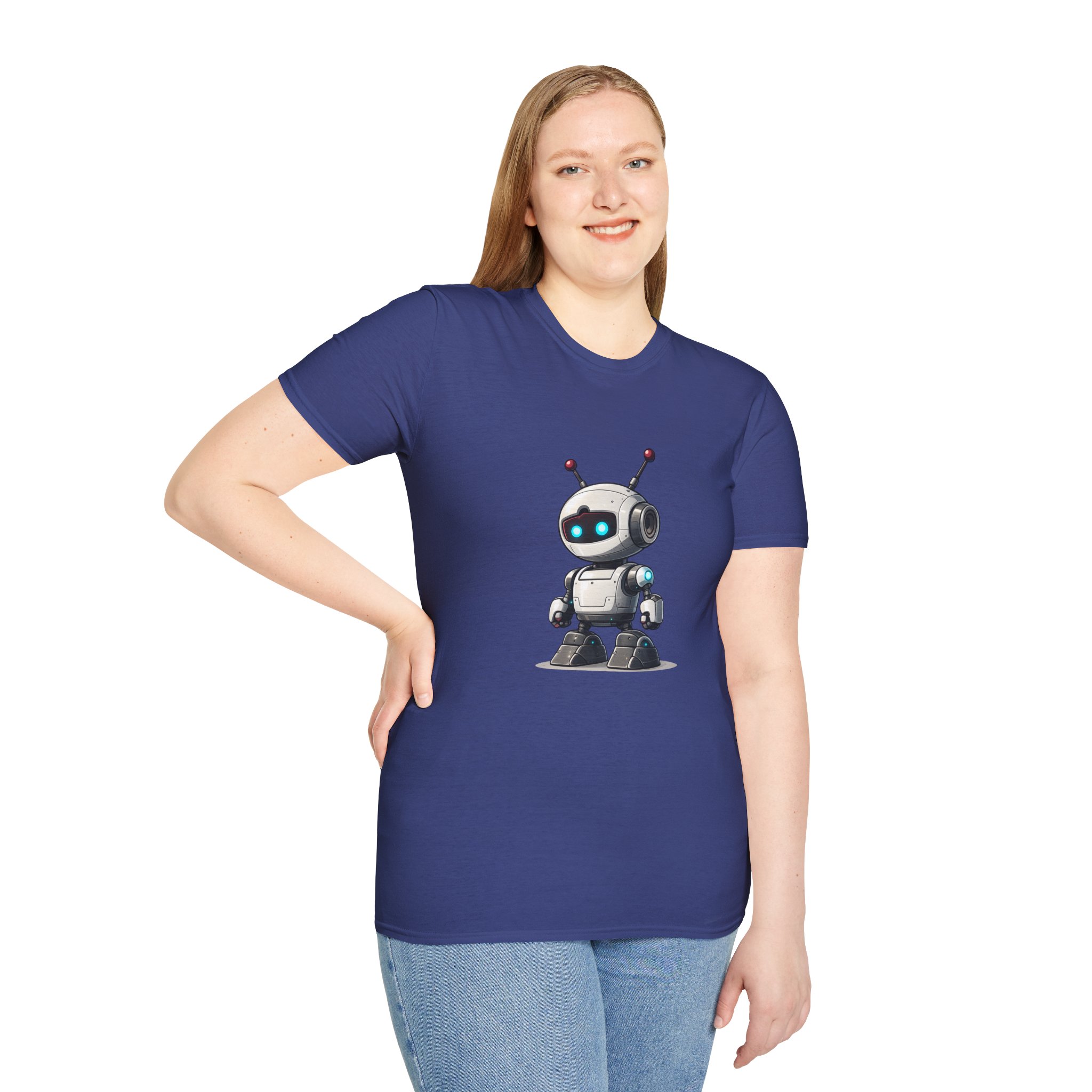 Cute Robot Glowing Eyes – Funny AI Tech Mascot Graphic T-Shirt - Image 104