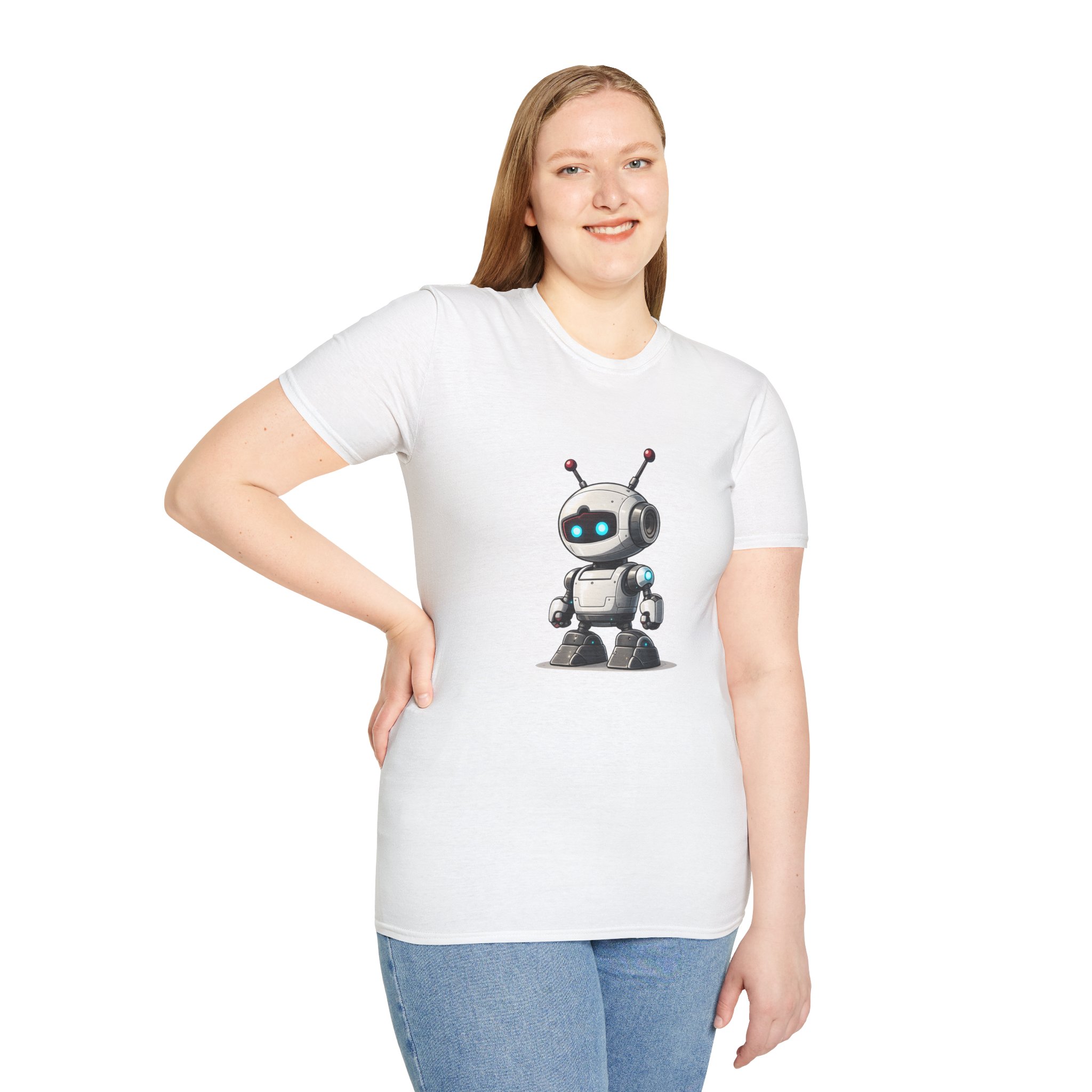 Cute Robot Glowing Eyes – Funny AI Tech Mascot Graphic T-Shirt - Image 13