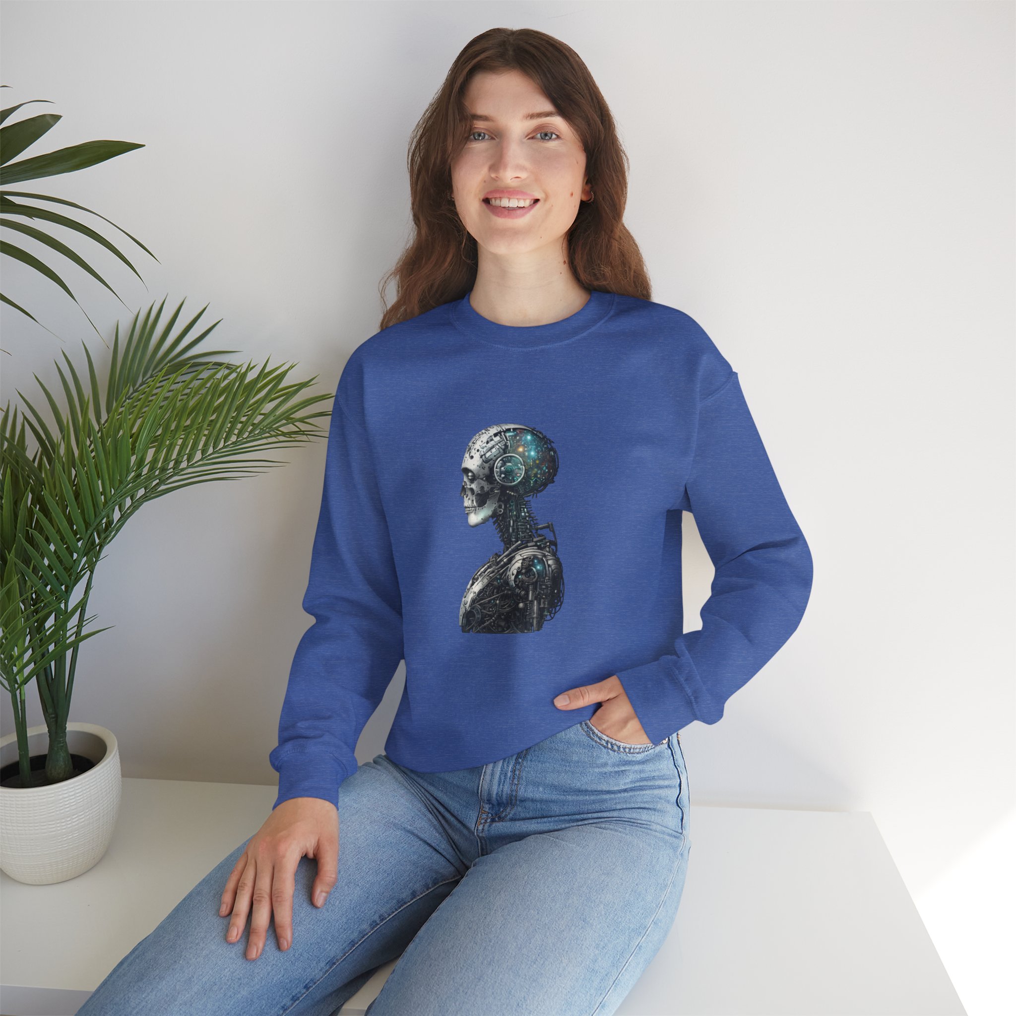 Cosmic Cyber Skull – Dark Cyberpunk Biomechanical Crewneck Sweatshirt - Image 89