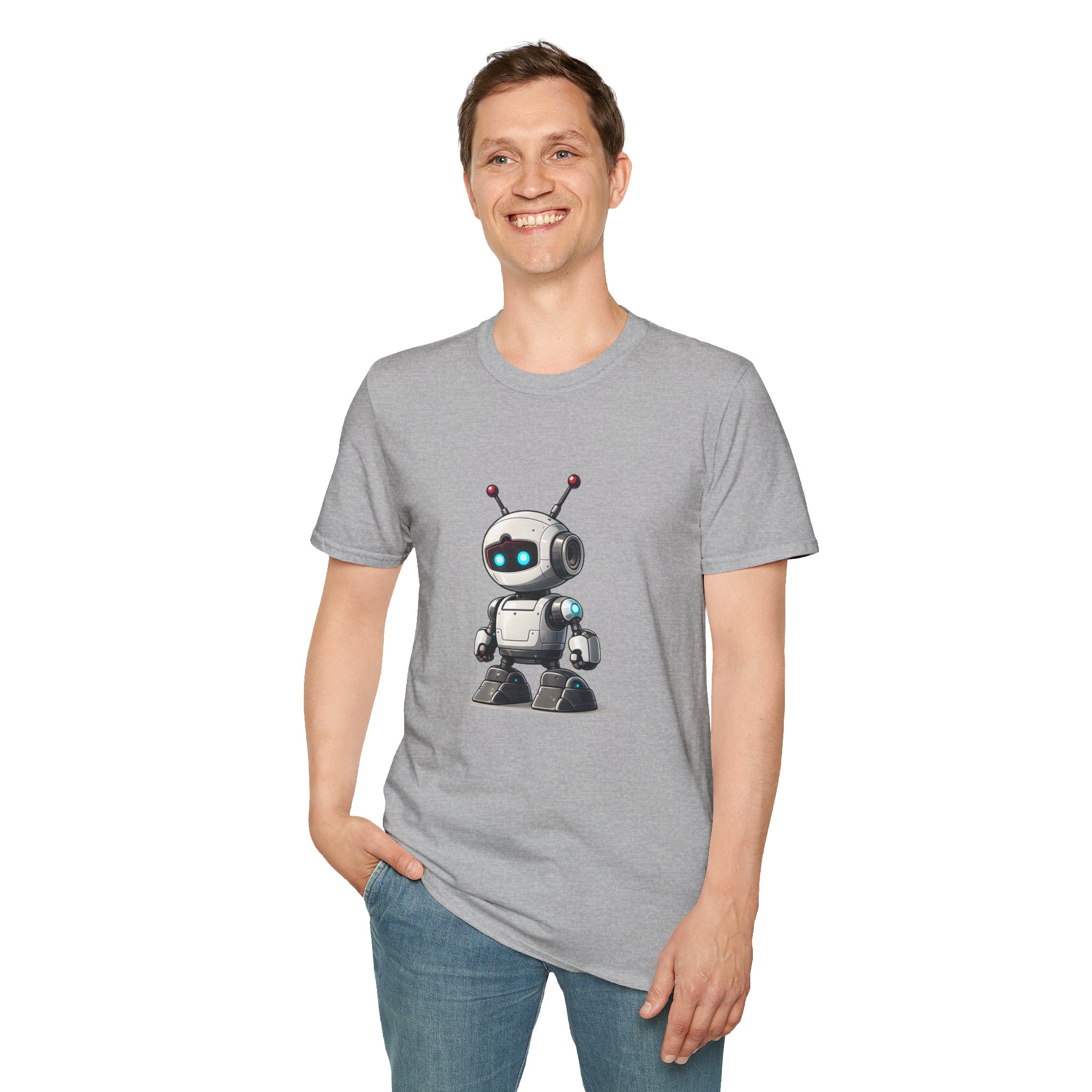 Cute Robot Glowing Eyes – Funny AI Tech Mascot Graphic T-Shirt - Image 7