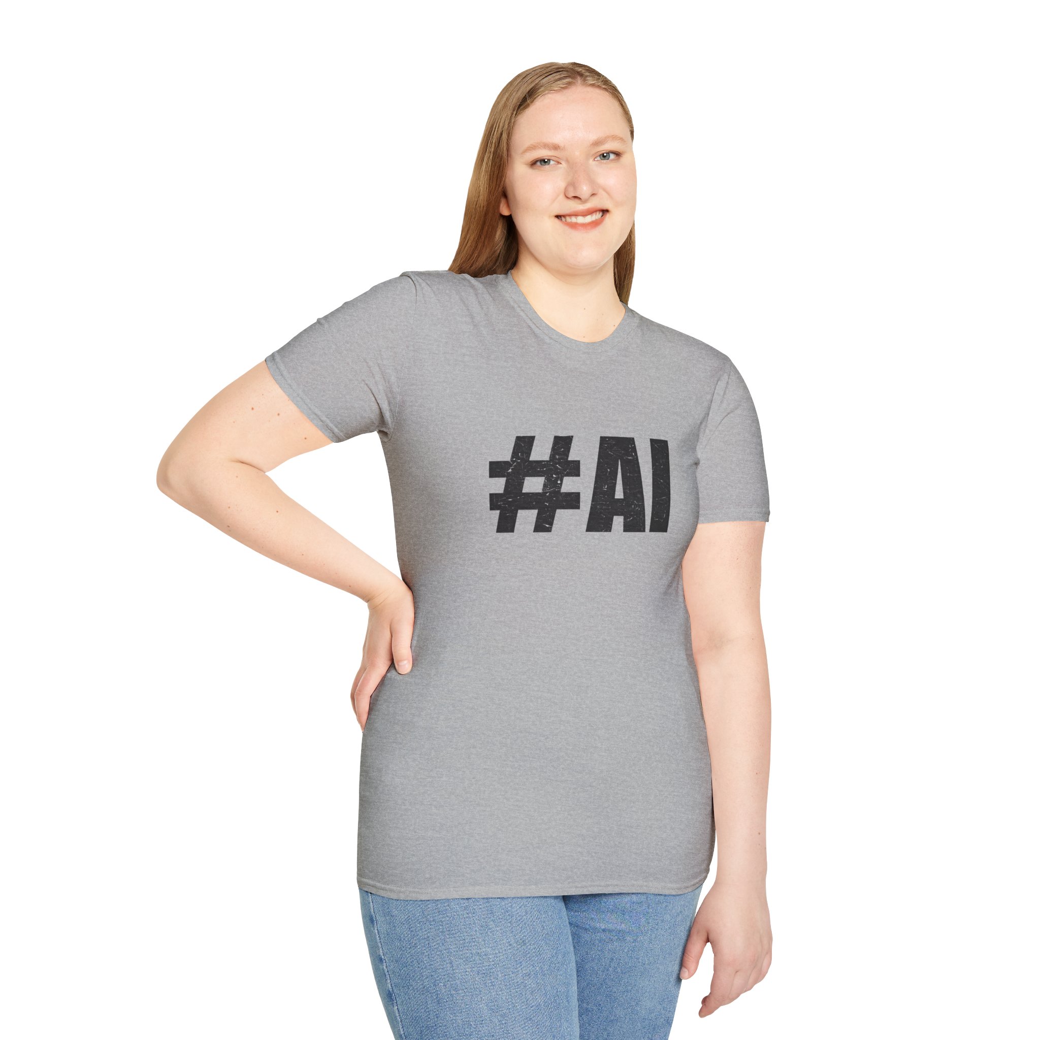 #AI Distressed Dark Minimalist Artificial Intelligence Graphic T-Shirt - Image 6