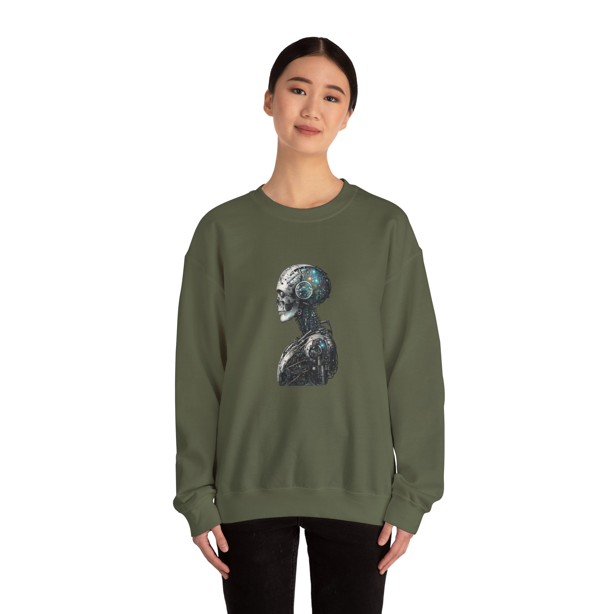 Cosmic Cyber Skull – Dark Cyberpunk Biomechanical Crewneck Sweatshirt - Image 49
