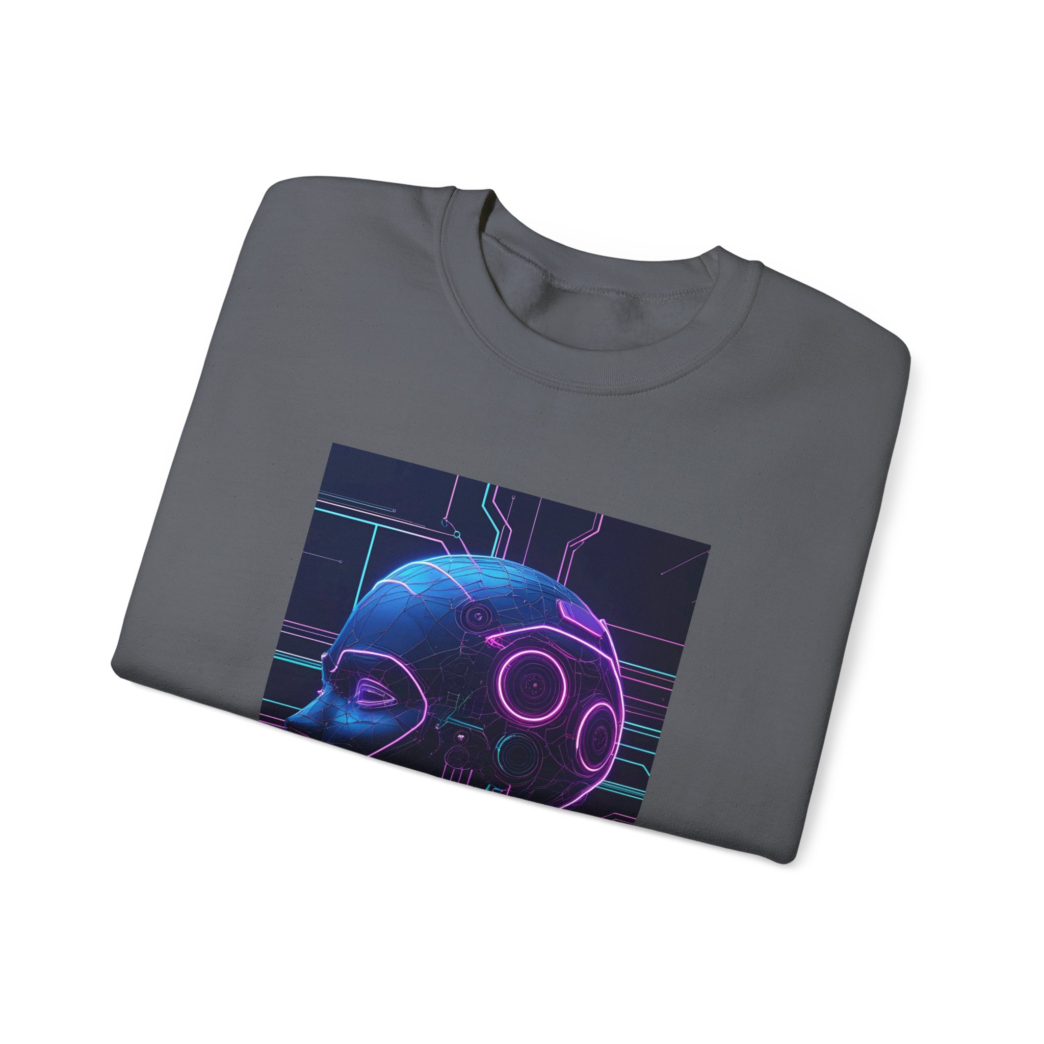 Cyberpunk AI Wireframe Neon Circuit Dark Sci-Fi Crewneck Sweatshirt - Image 45