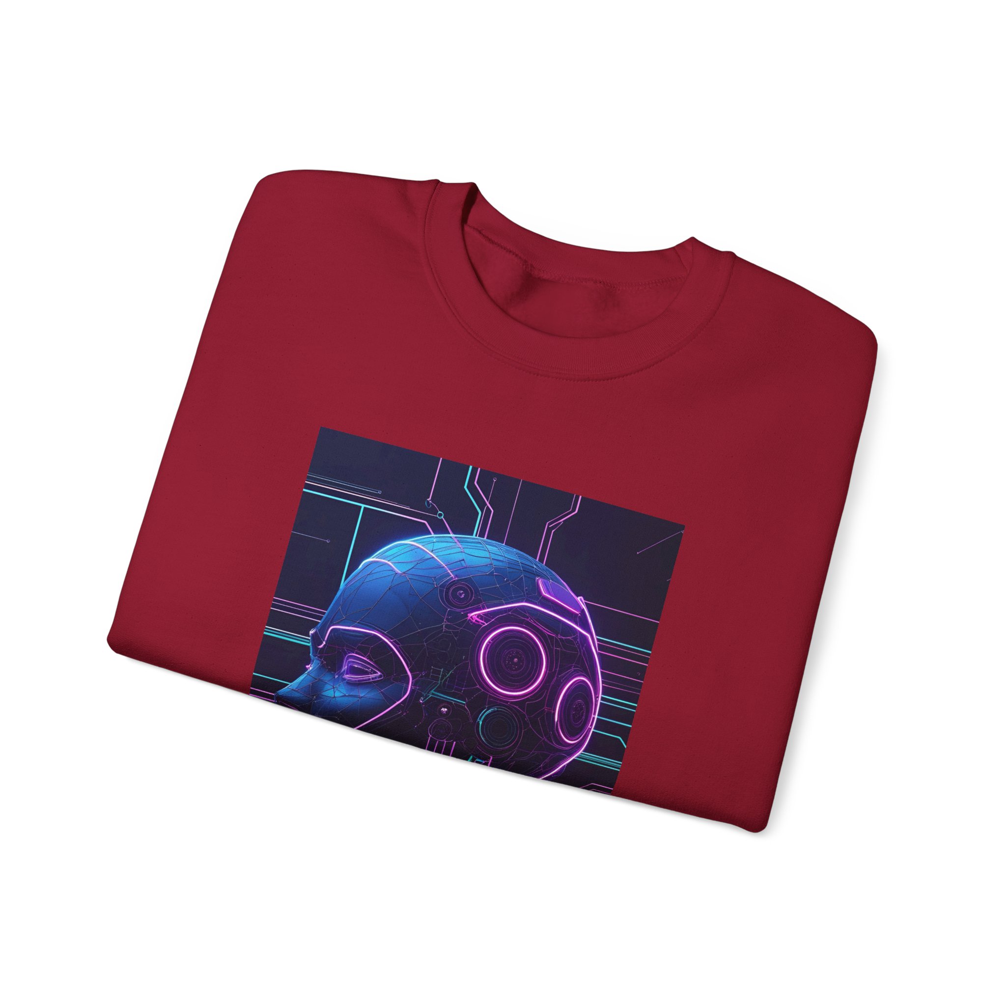 Cyberpunk AI Wireframe Neon Circuit Dark Sci-Fi Crewneck Sweatshirt - Image 94