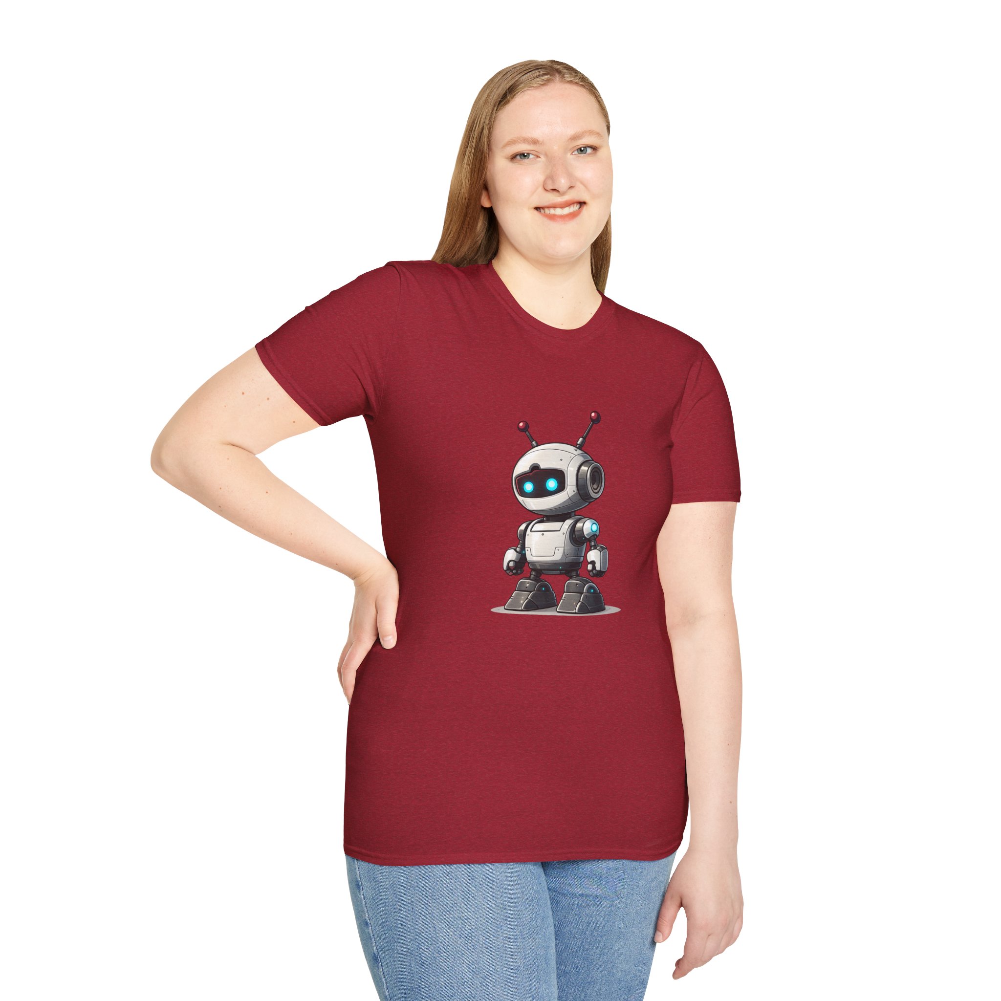 Cute Robot Glowing Eyes – Funny AI Tech Mascot Graphic T-Shirt - Image 159