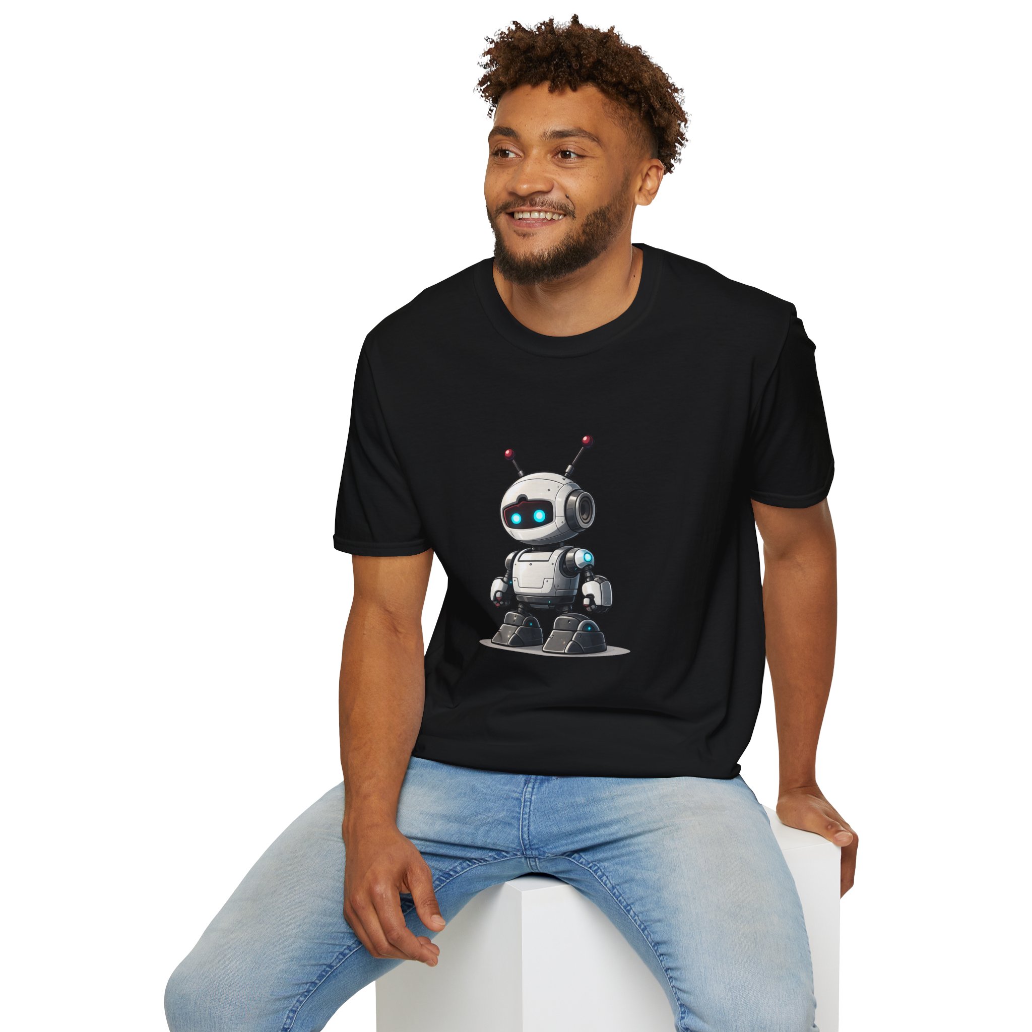 Cute Robot Glowing Eyes – Funny AI Tech Mascot Graphic T-Shirt - Image 32
