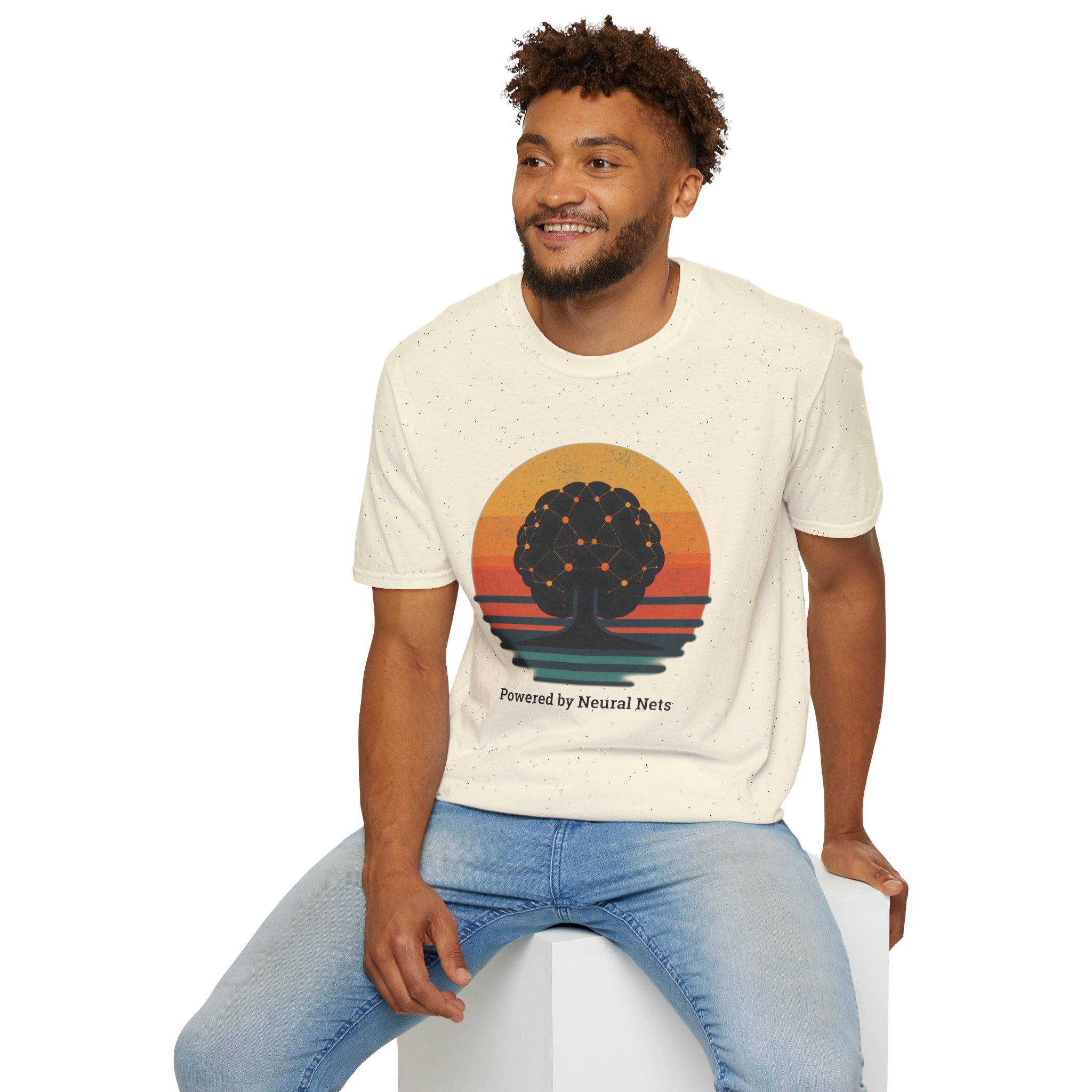 Powered by Neural Nets Retro Sunset Neural Network Tree AI T-Shirt - Image 53
