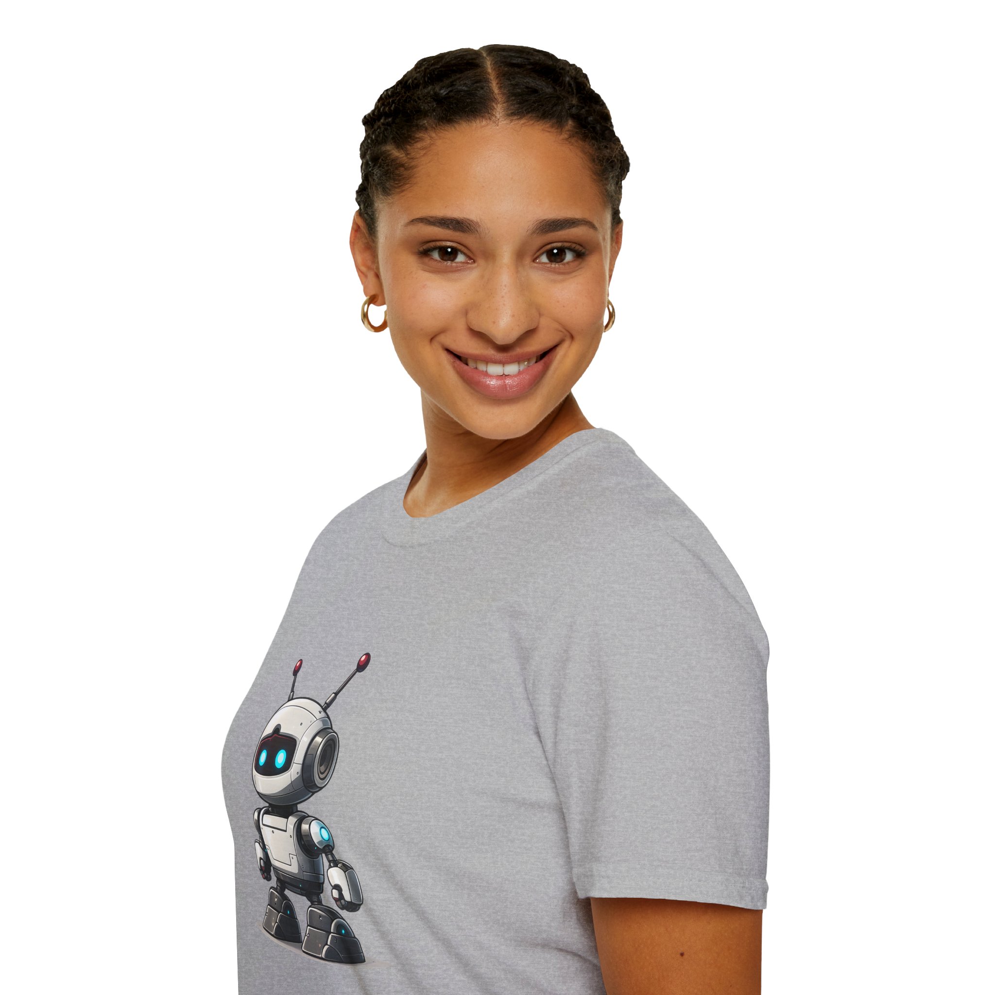 Cute Robot Glowing Eyes – Funny AI Tech Mascot Graphic T-Shirt - Image 8