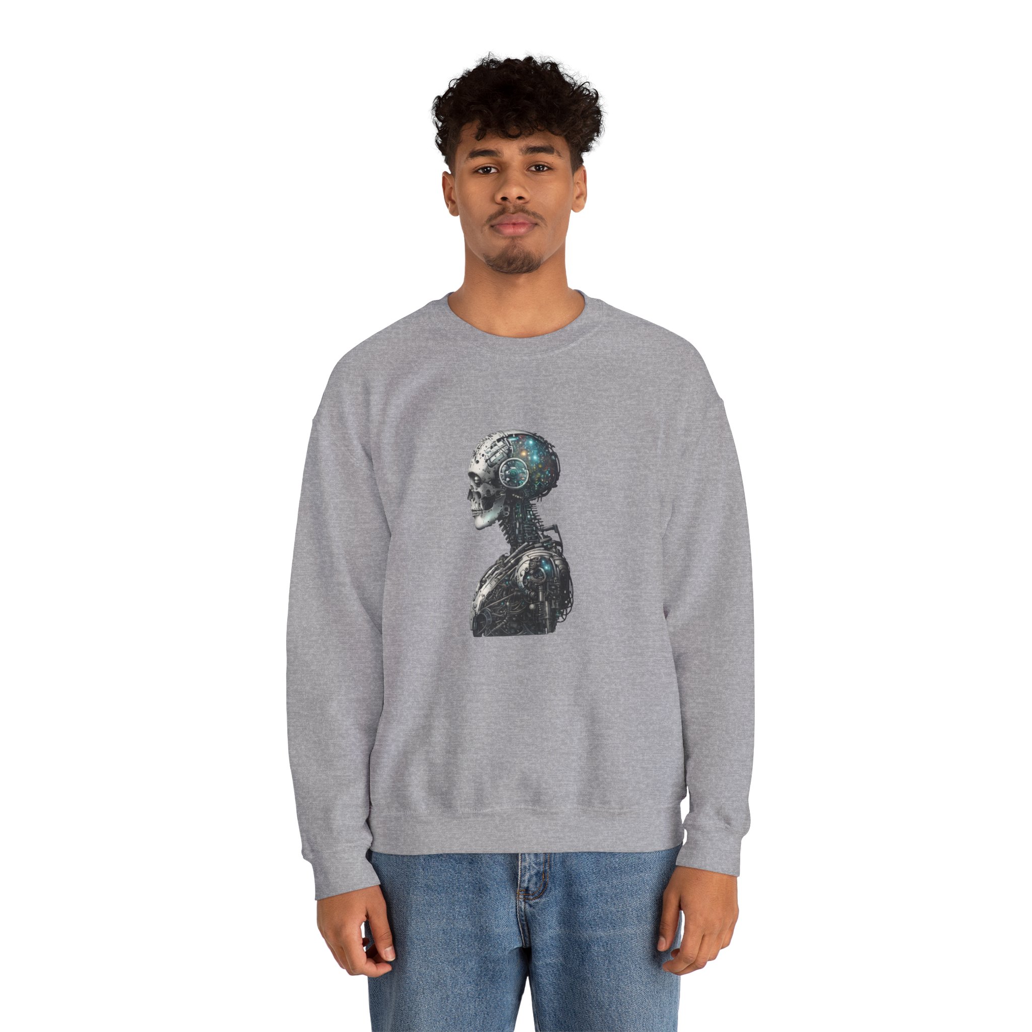Cosmic Cyber Skull – Dark Cyberpunk Biomechanical Crewneck Sweatshirt - Image 41