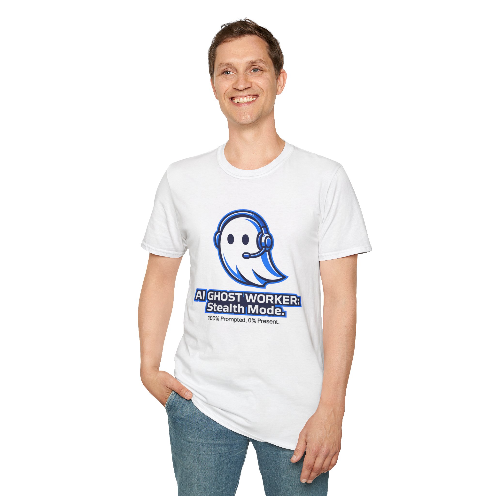 AI Ghost Worker Stealth Mode – 100% Prompted 0% Present Funny T-Shirt - Image 13