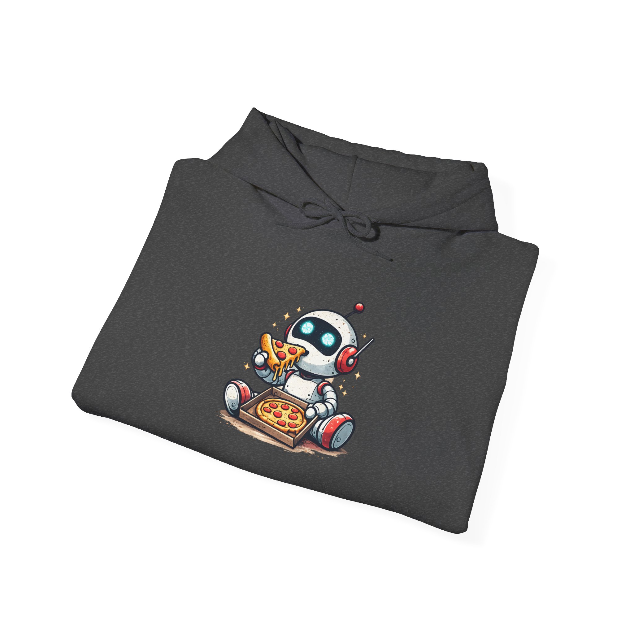 Robot Eating Pizza – Cute AI Tech Humor Graphic Pullover Hoodie - Image 88