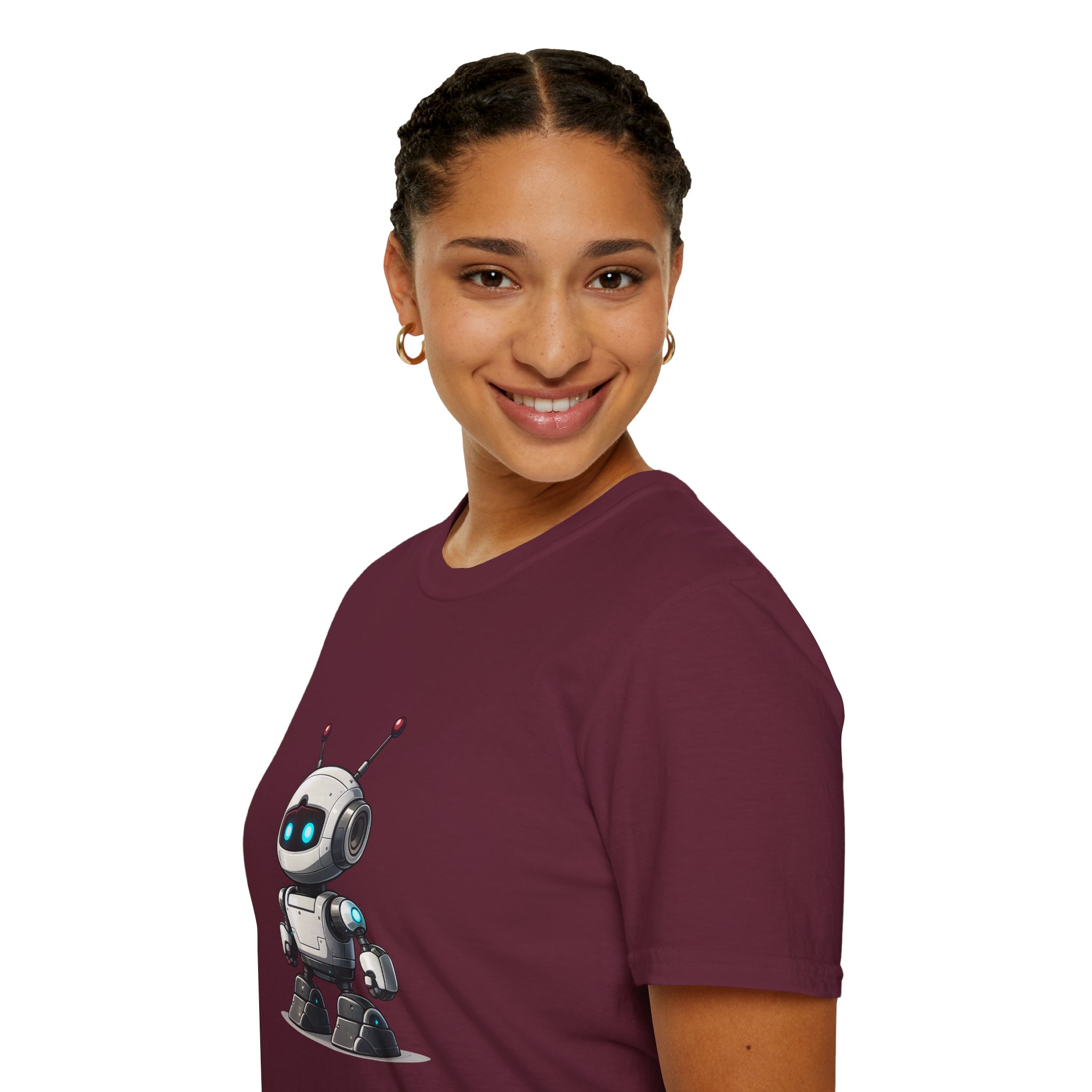 Cute Robot Glowing Eyes – Funny AI Tech Mascot Graphic T-Shirt - Image 51
