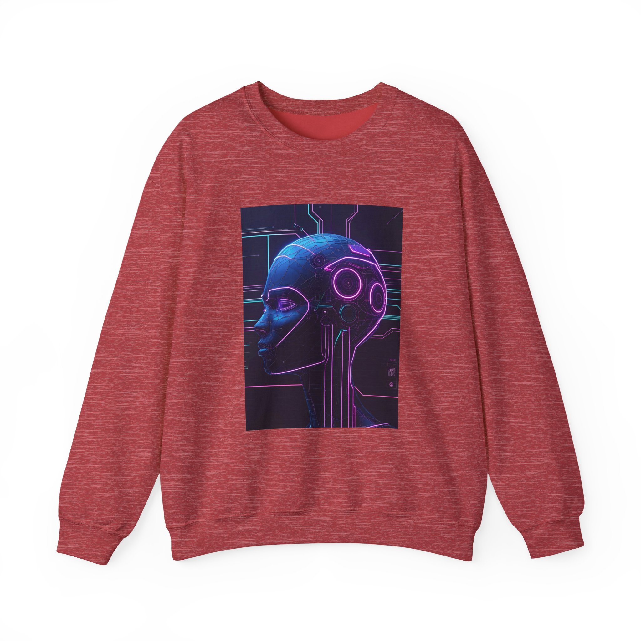 Cyberpunk AI Wireframe Neon Circuit Dark Sci-Fi Crewneck Sweatshirt - Image 71