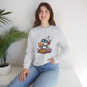 Robot Eating Pizza – Cute AI Tech Humor Crewneck Sweatshirt