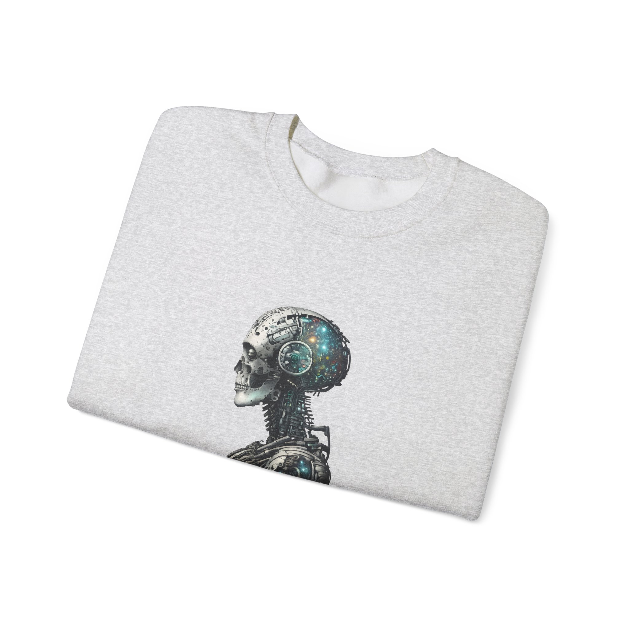 Cosmic Cyber Skull – Dark Cyberpunk Biomechanical Crewneck Sweatshirt - Image 21