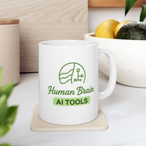 Human Brain Plus AI Tools — Green Tech Mindset Coffee Mug (11oz & 15oz)
