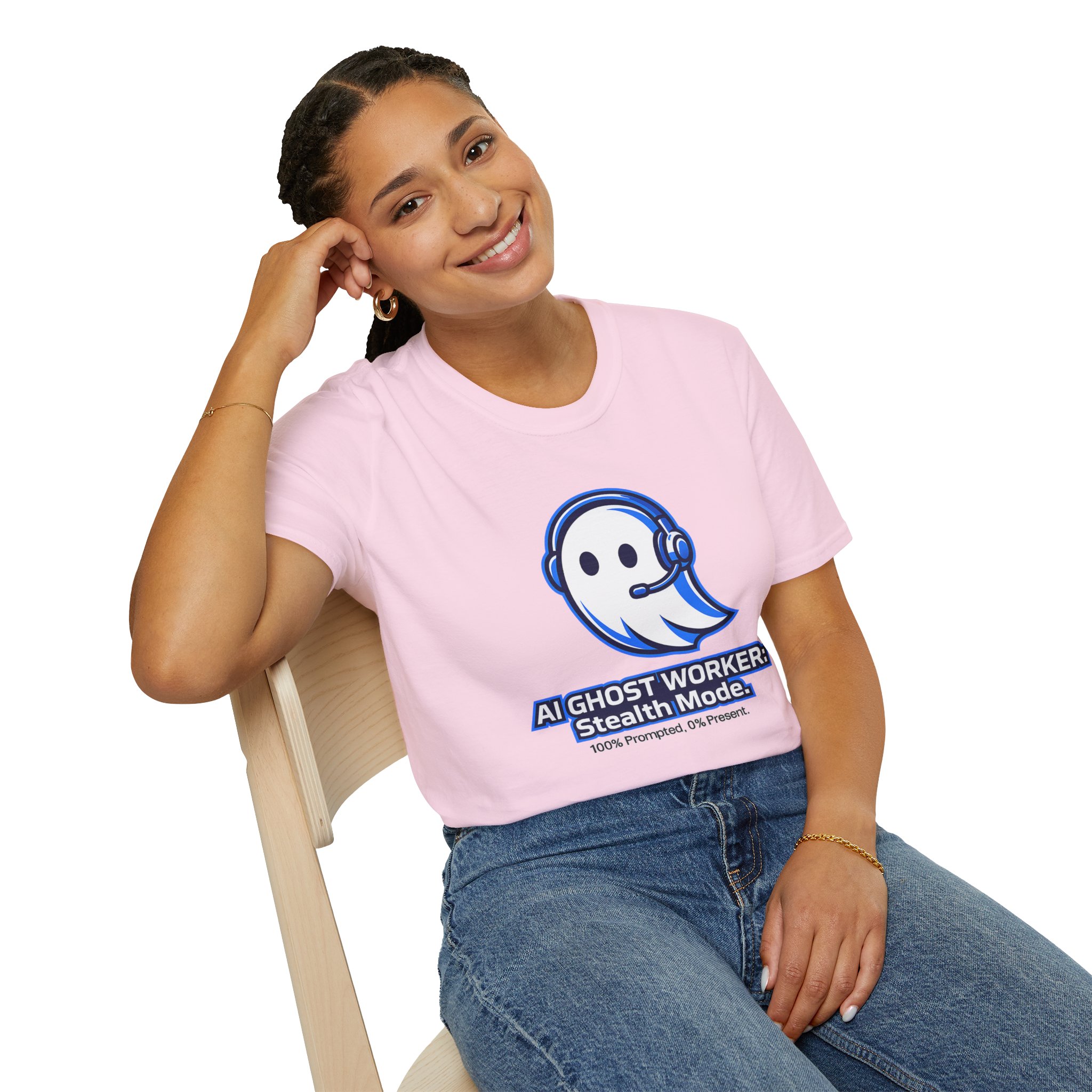AI Ghost Worker Stealth Mode – 100% Prompted 0% Present Funny T-Shirt - Image 96