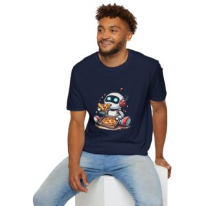 Robot Eating Pizza – Cute AI Tech Humor Graphic T-Shirt for Geeks