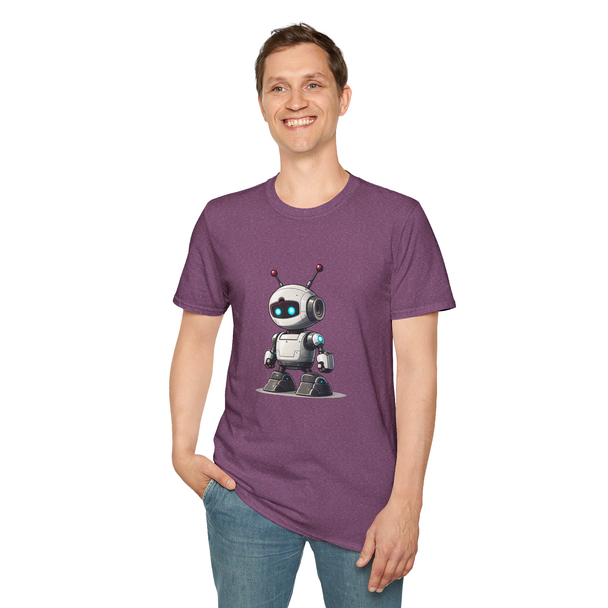 Cute Robot Glowing Eyes – Funny AI Tech Mascot Graphic T-Shirt - Image 149