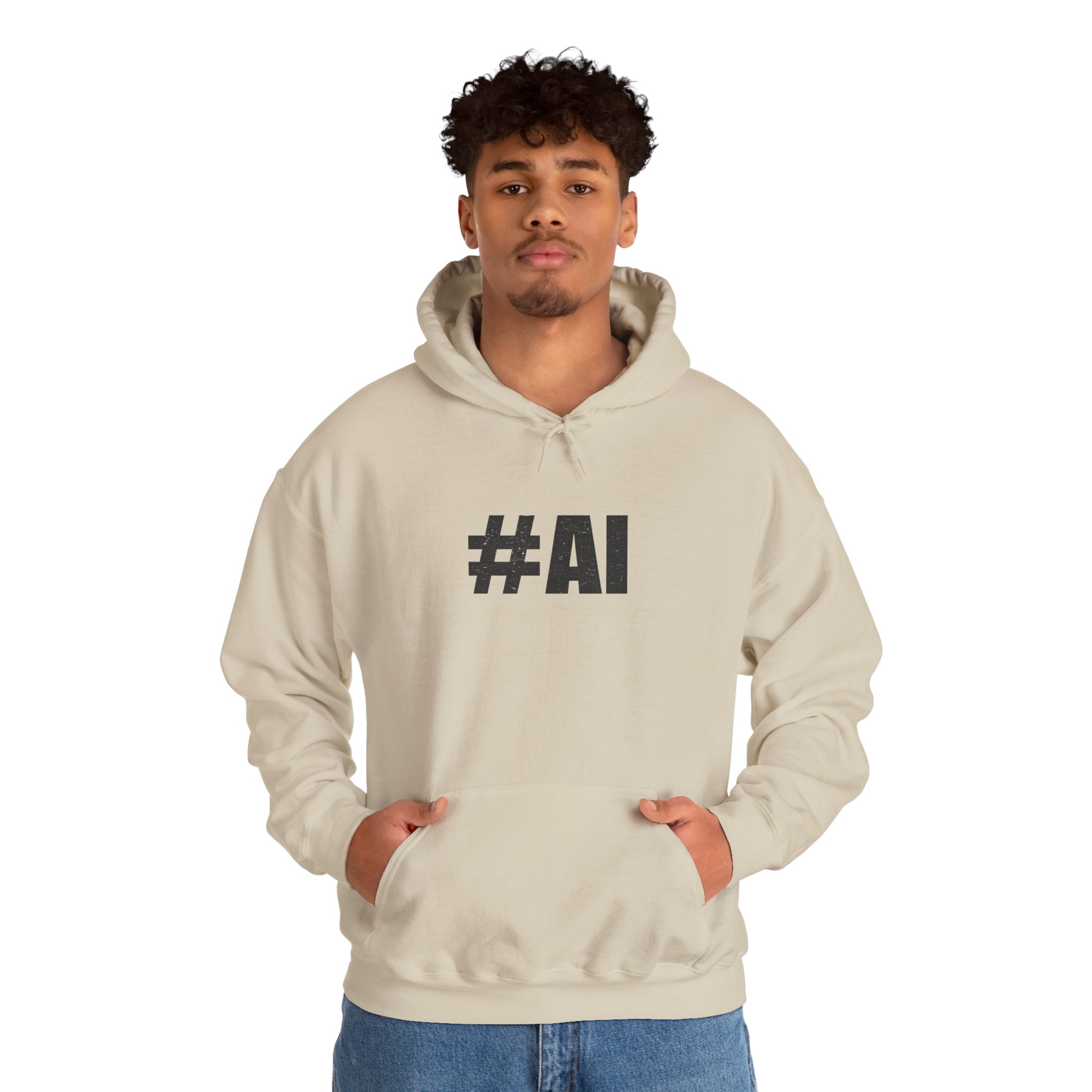 #AI Distressed Dark Minimalist Artificial Intelligence Pullover Hoodie - Image 43