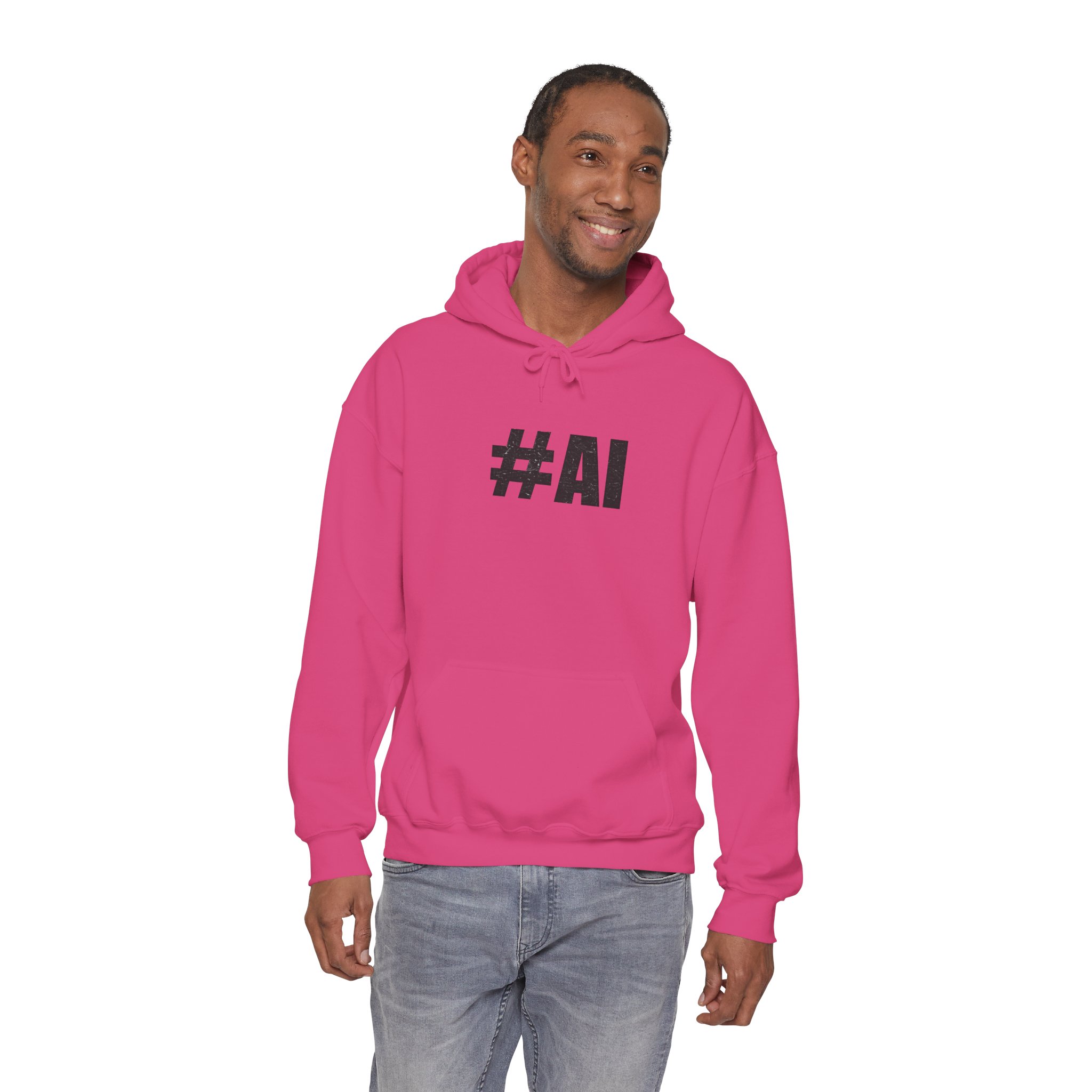 #AI Distressed Dark Minimalist Artificial Intelligence Pullover Hoodie - Image 142