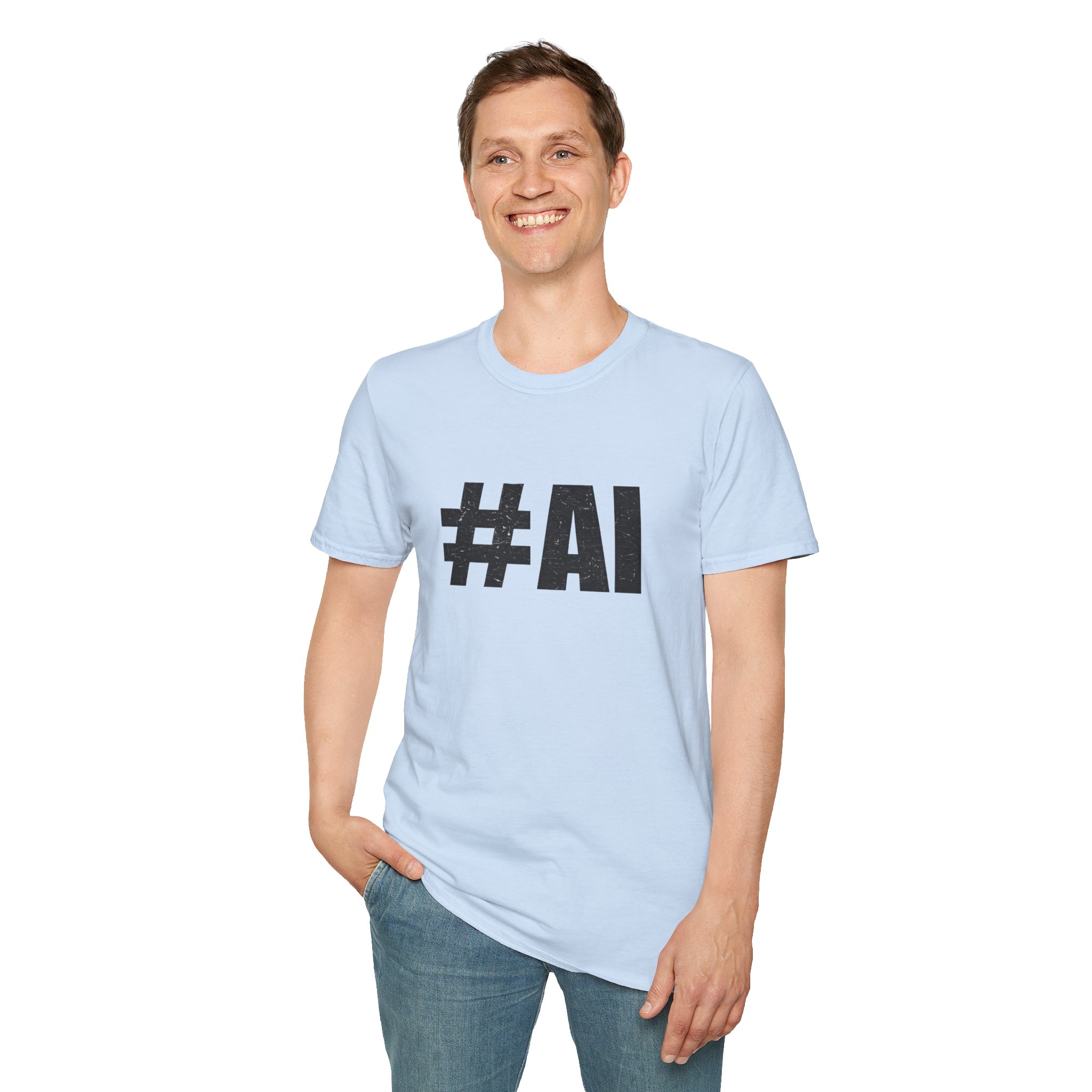 #AI Distressed Dark Minimalist Artificial Intelligence Graphic T-Shirt - Image 116