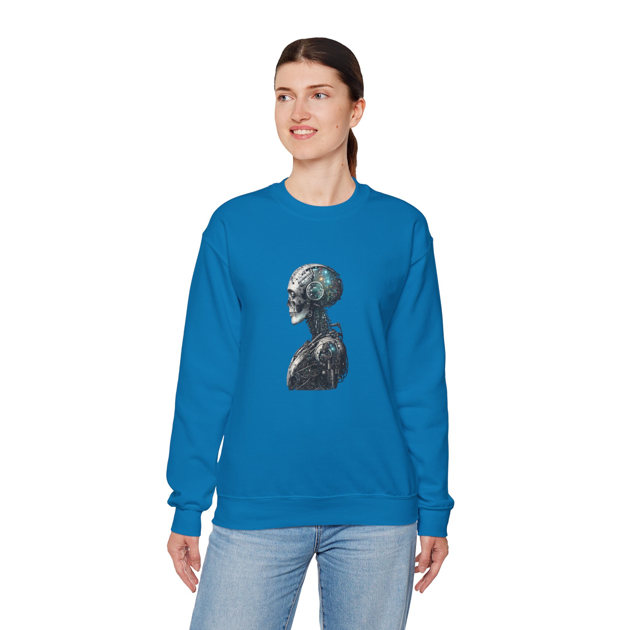 Cosmic Cyber Skull – Dark Cyberpunk Biomechanical Crewneck Sweatshirt - Image 106