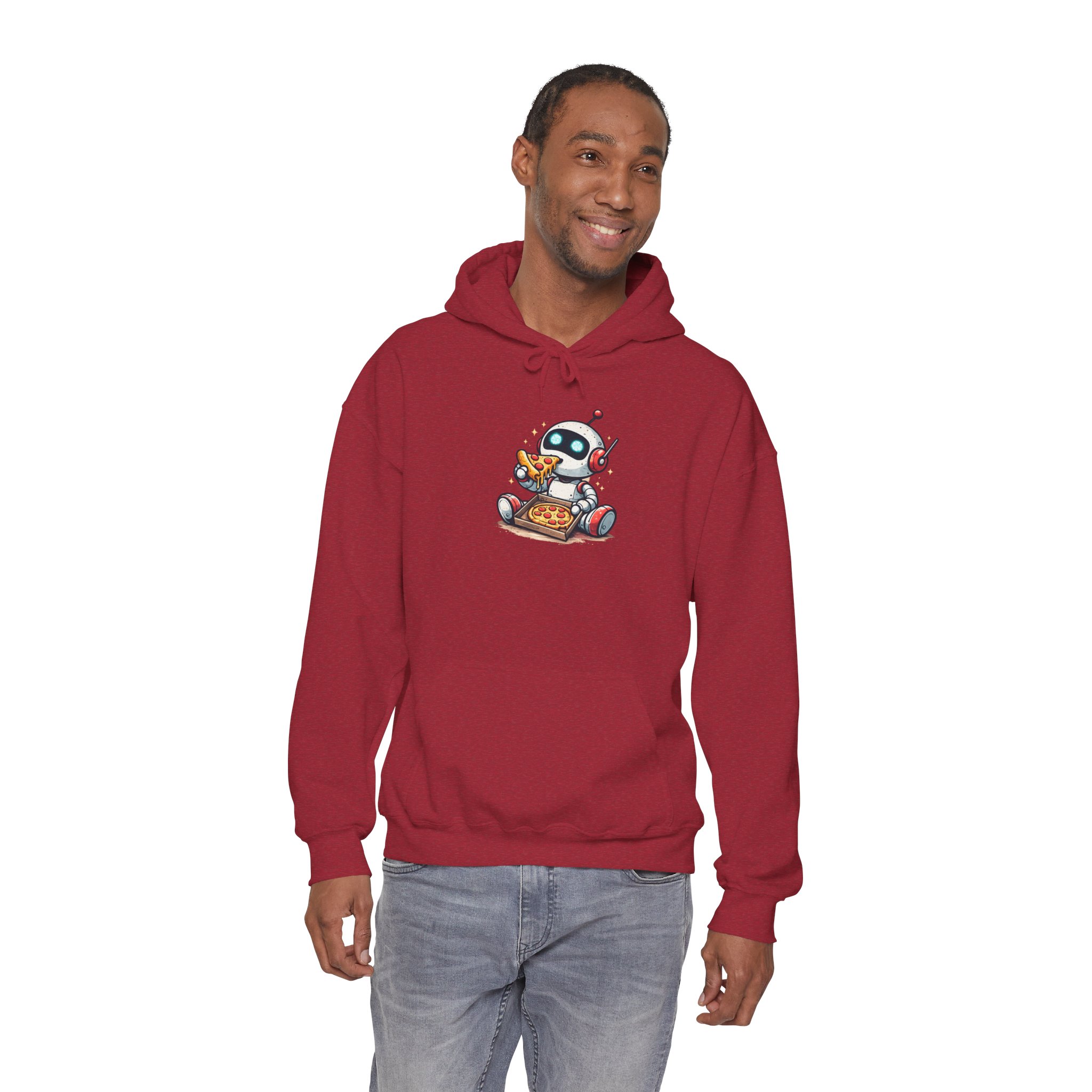 Robot Eating Pizza – Cute AI Tech Humor Graphic Pullover Hoodie - Image 166