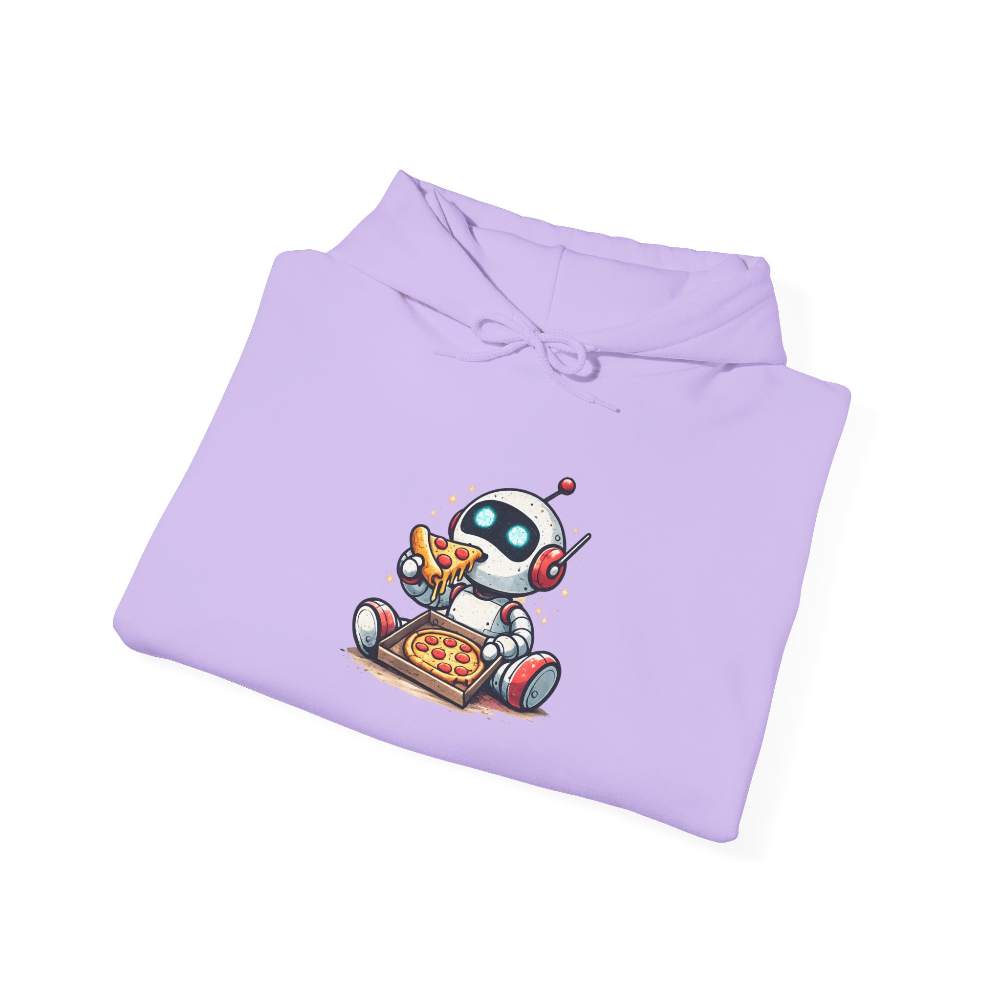 Robot Eating Pizza – Cute AI Tech Humor Graphic Pullover Hoodie - Image 136