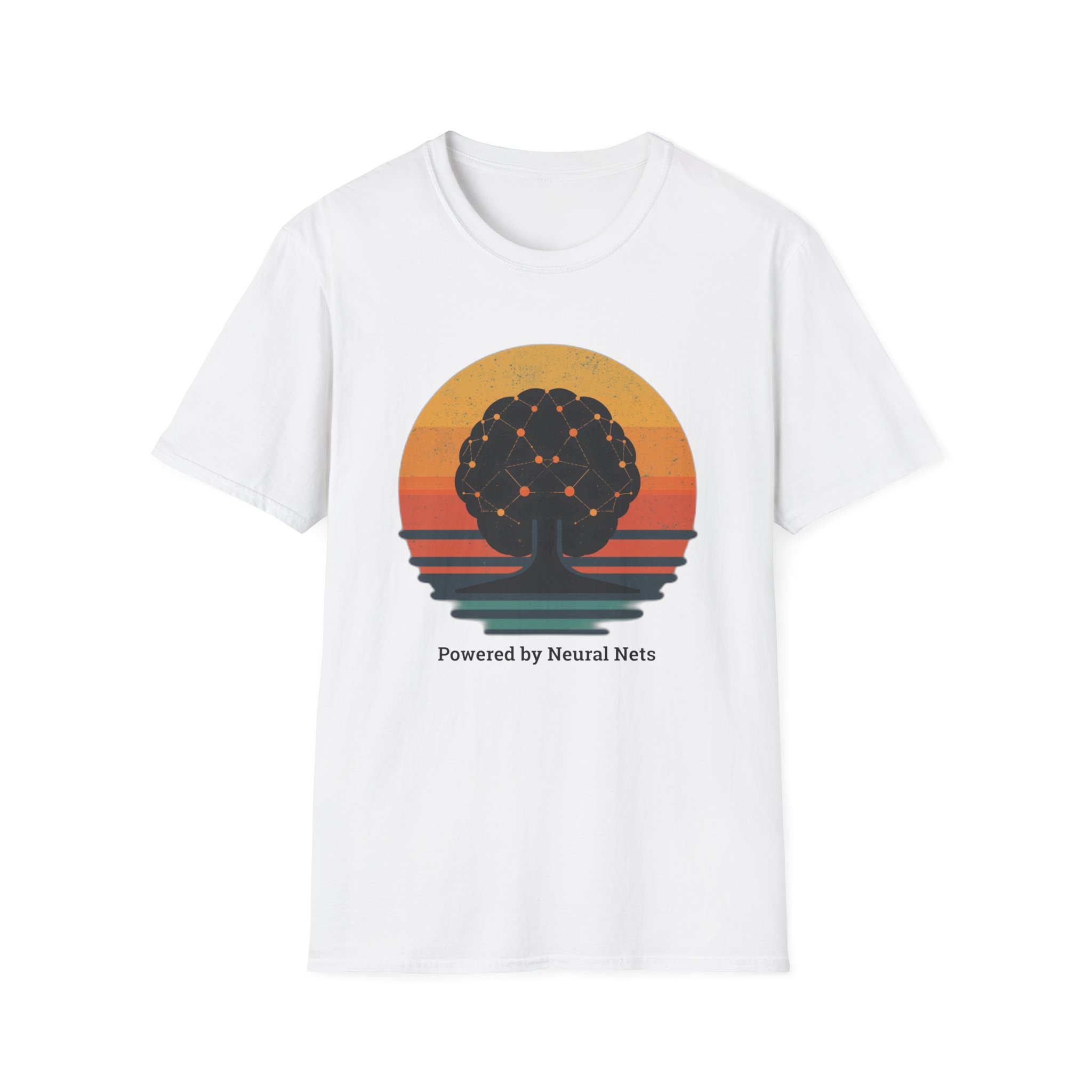 Powered by Neural Nets Retro Sunset Neural Network Tree AI T-Shirt - Image 10
