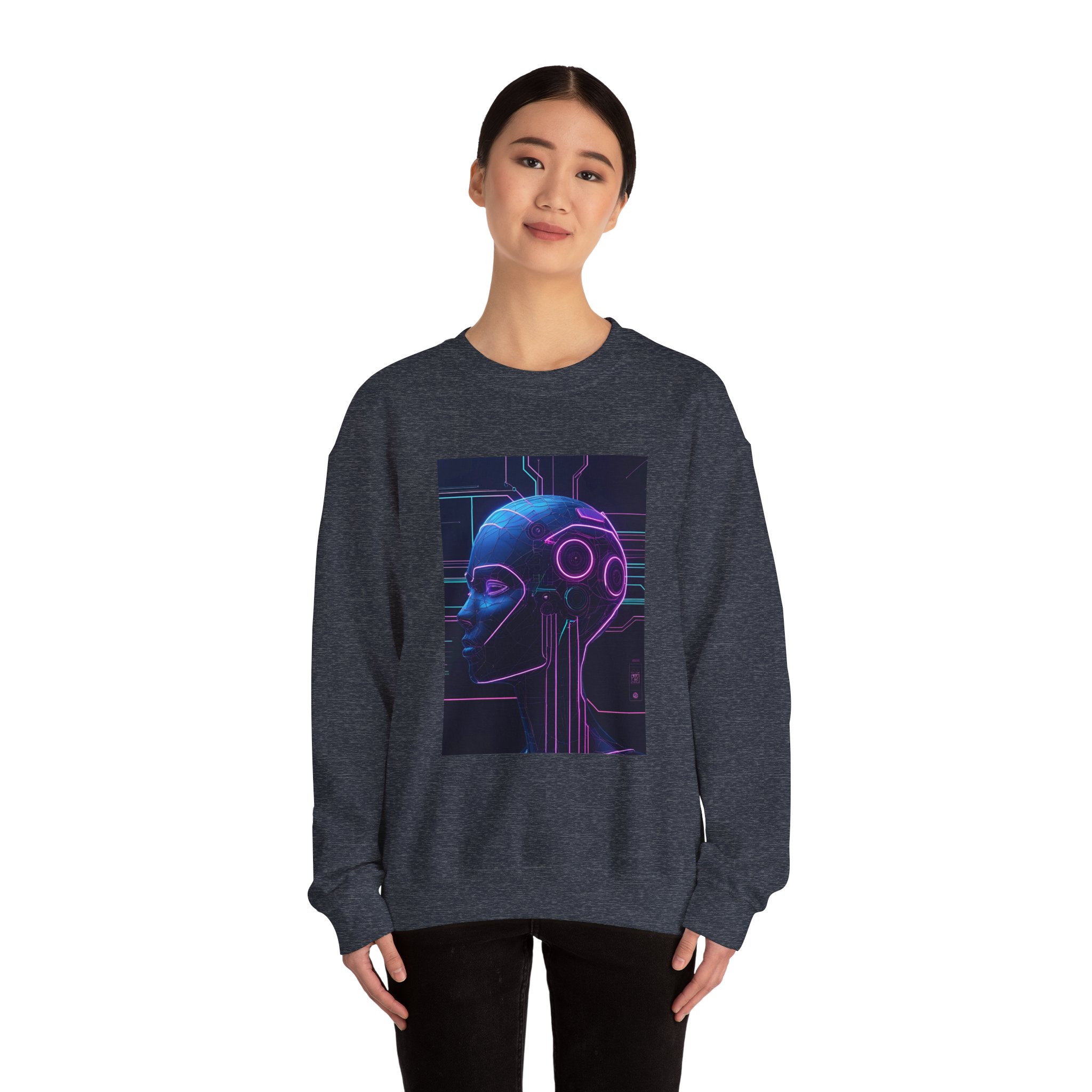 Cyberpunk AI Wireframe Neon Circuit Dark Sci-Fi Crewneck Sweatshirt - Image 39
