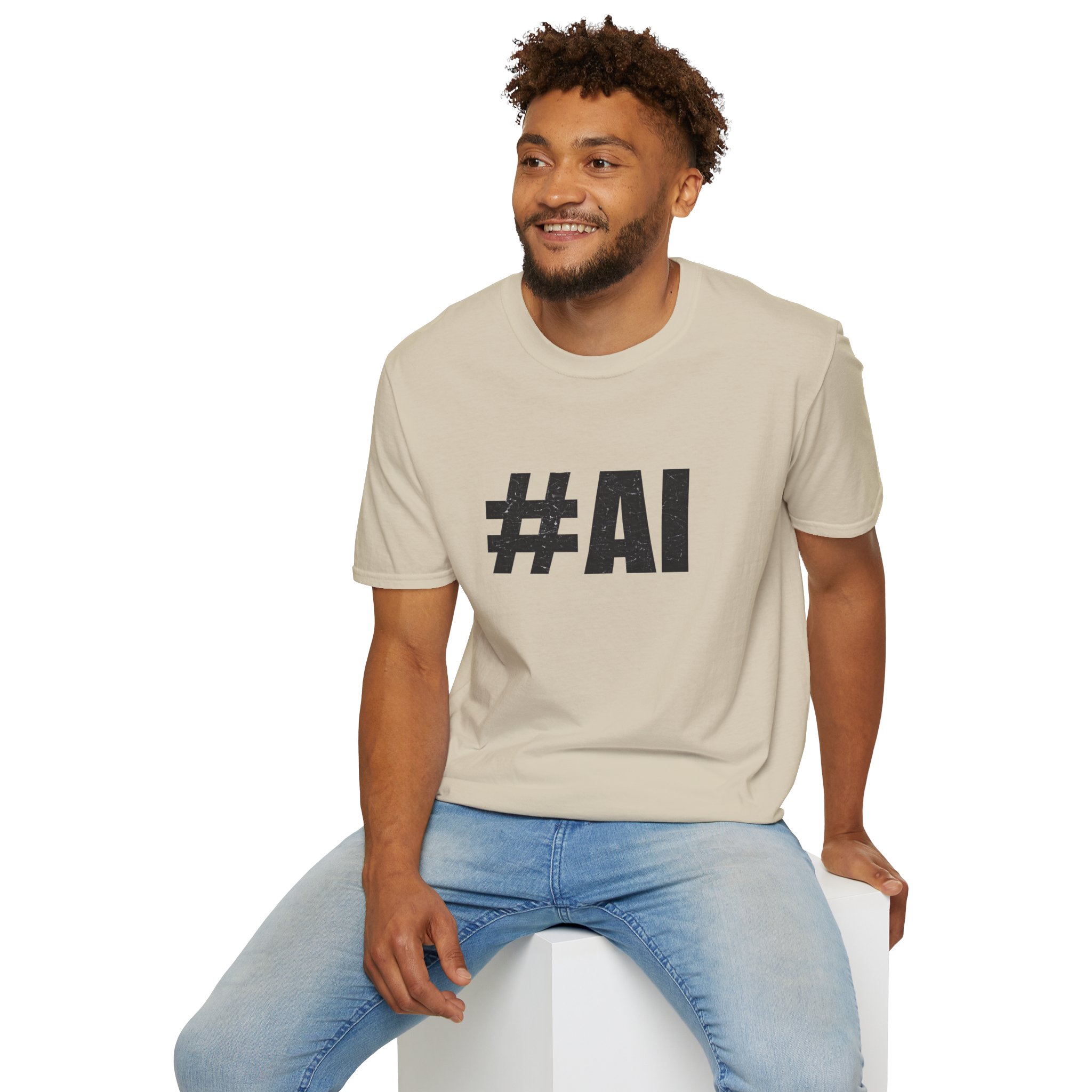 #AI Distressed Dark Minimalist Artificial Intelligence Graphic T-Shirt - Image 32