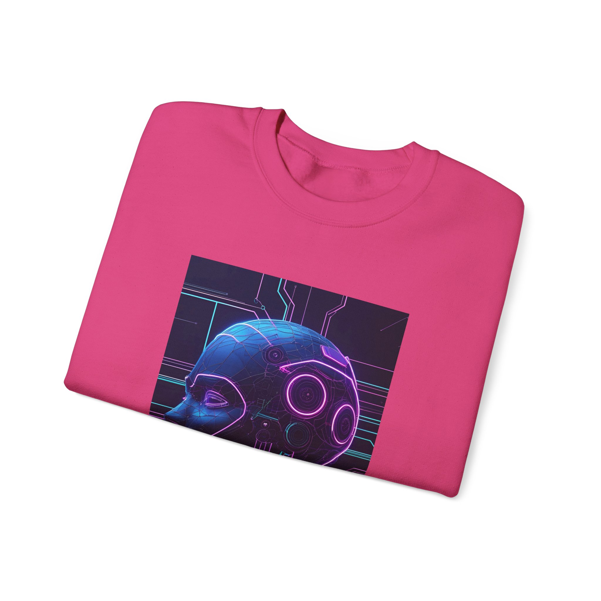 Cyberpunk AI Wireframe Neon Circuit Dark Sci-Fi Crewneck Sweatshirt - Image 66