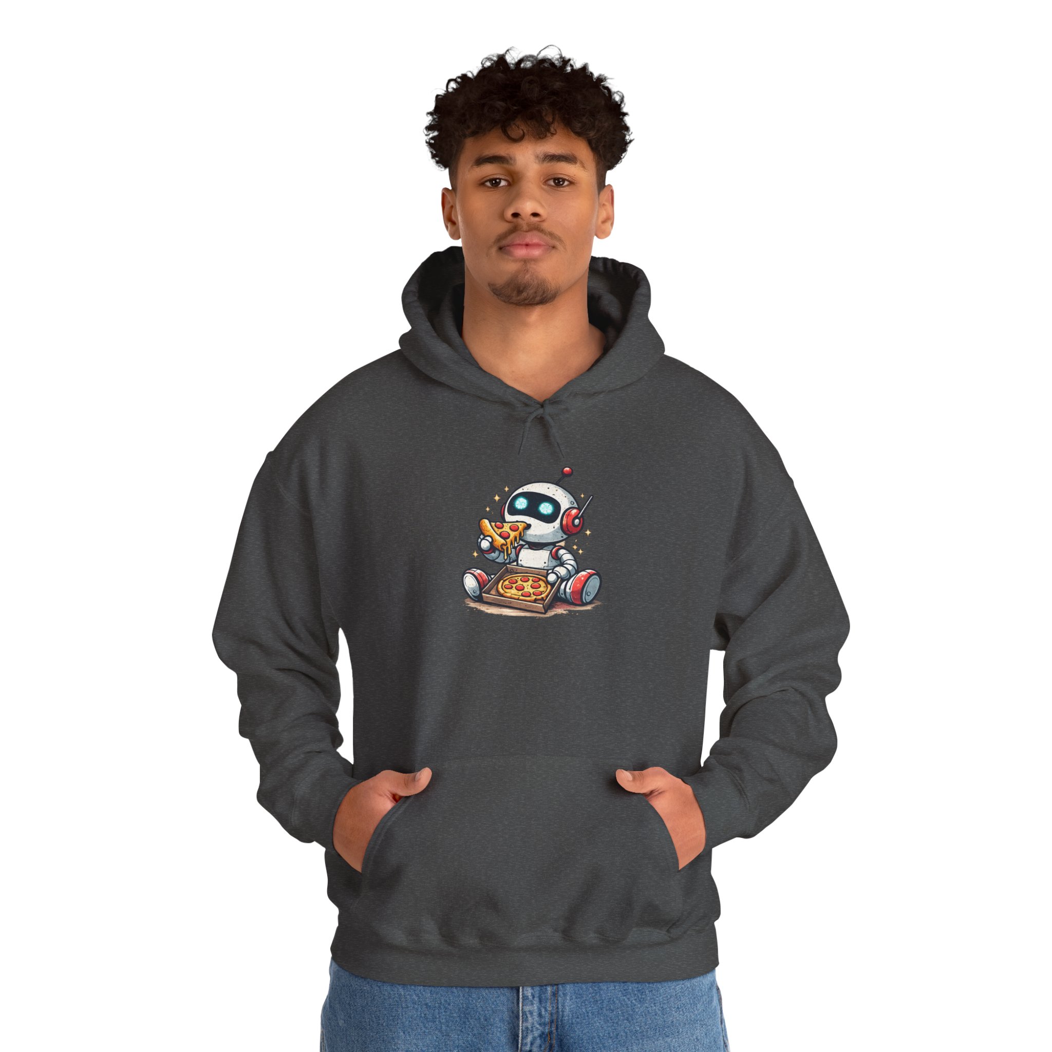 Robot Eating Pizza – Cute AI Tech Humor Graphic Pullover Hoodie - Image 91