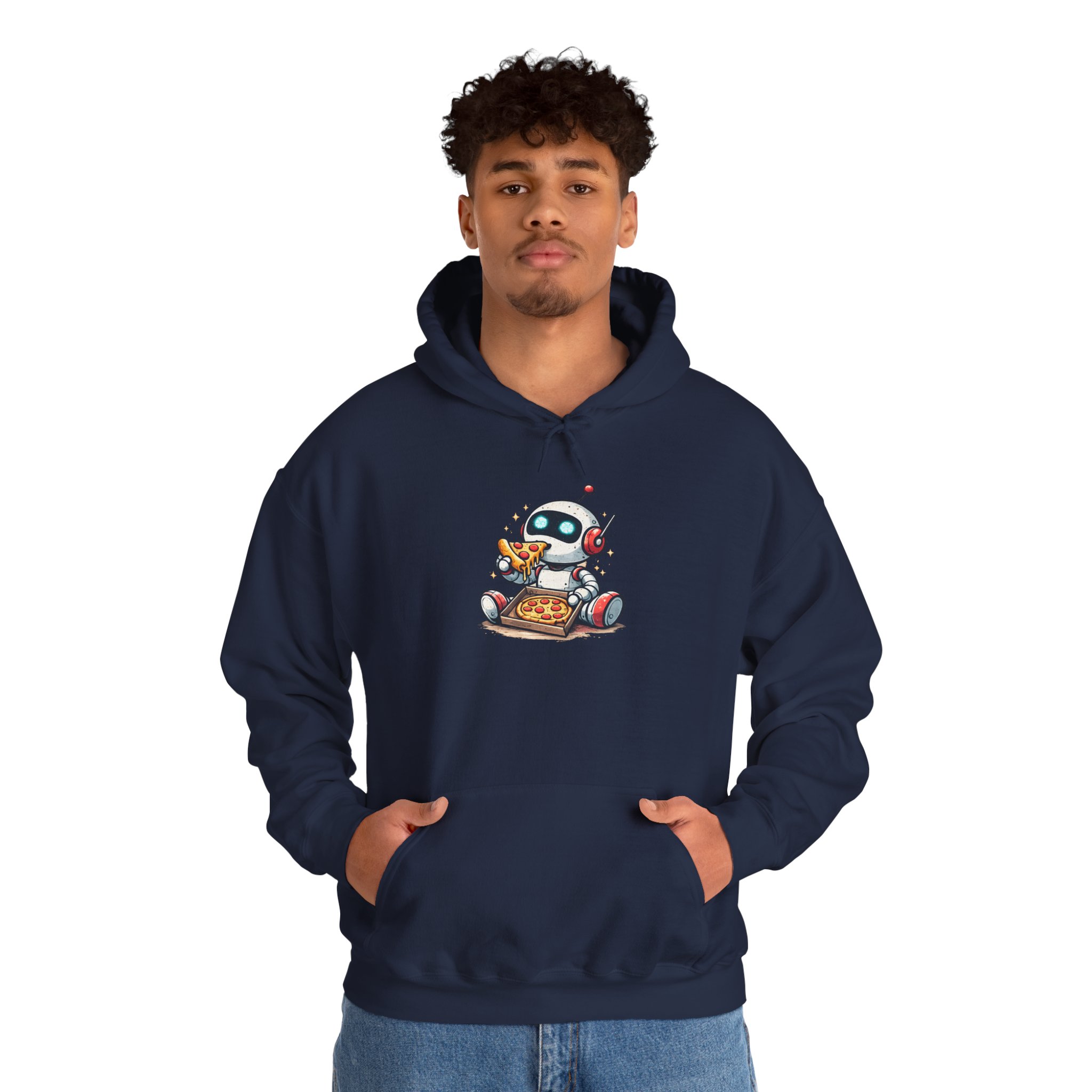 Robot Eating Pizza – Cute AI Tech Humor Graphic Pullover Hoodie - Image 115