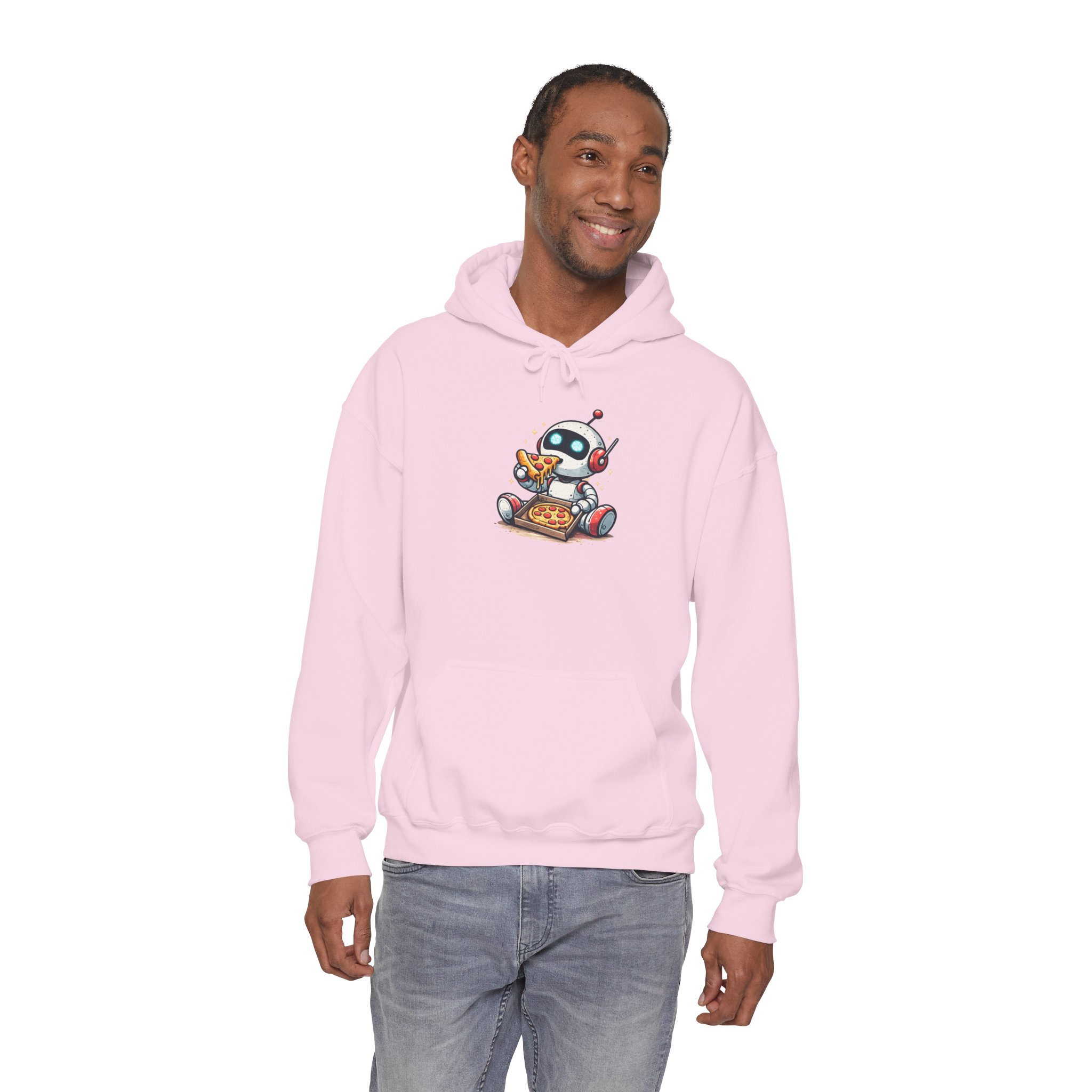Robot Eating Pizza – Cute AI Tech Humor Graphic Pullover Hoodie - Image 154