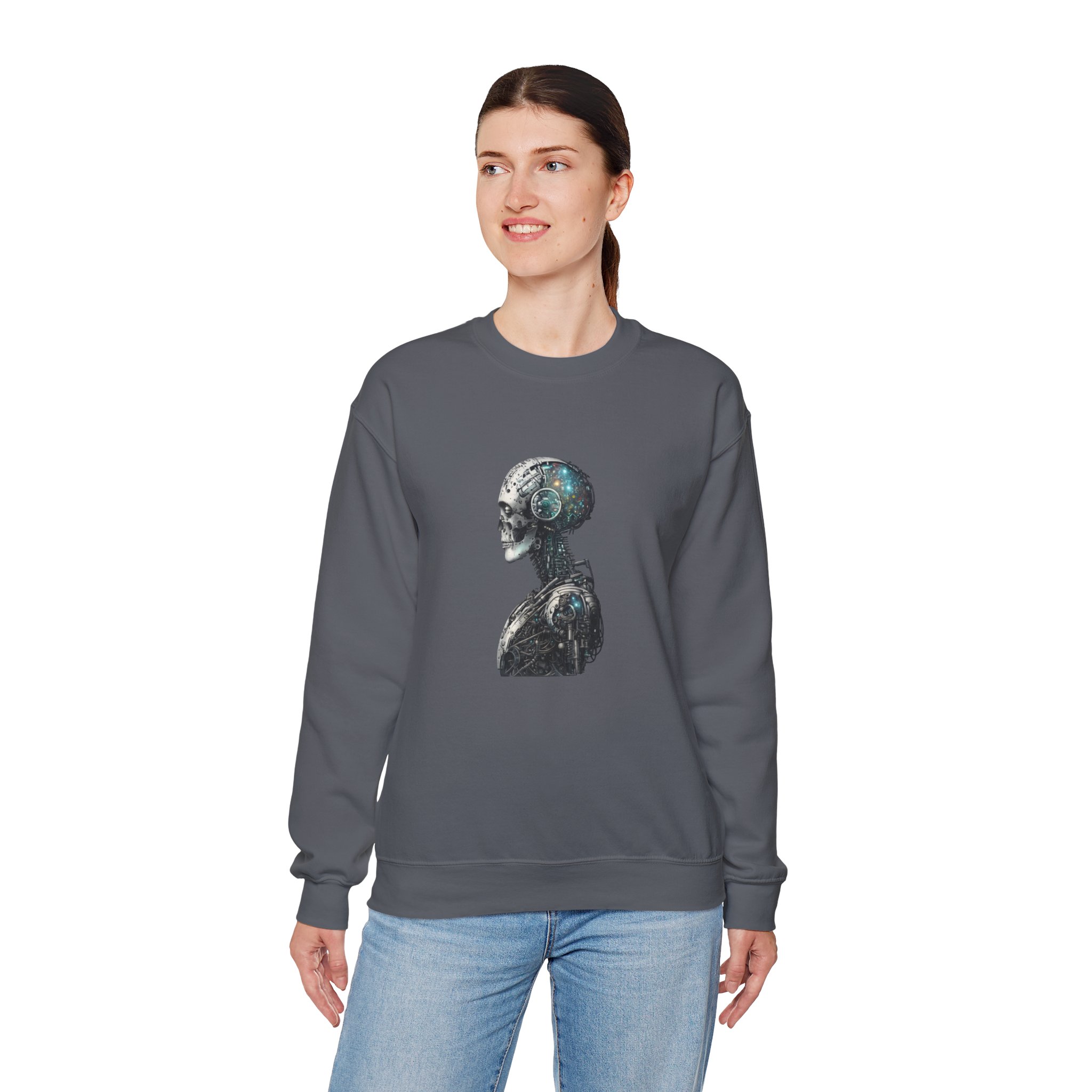 Cosmic Cyber Skull – Dark Cyberpunk Biomechanical Crewneck Sweatshirt - Image 115