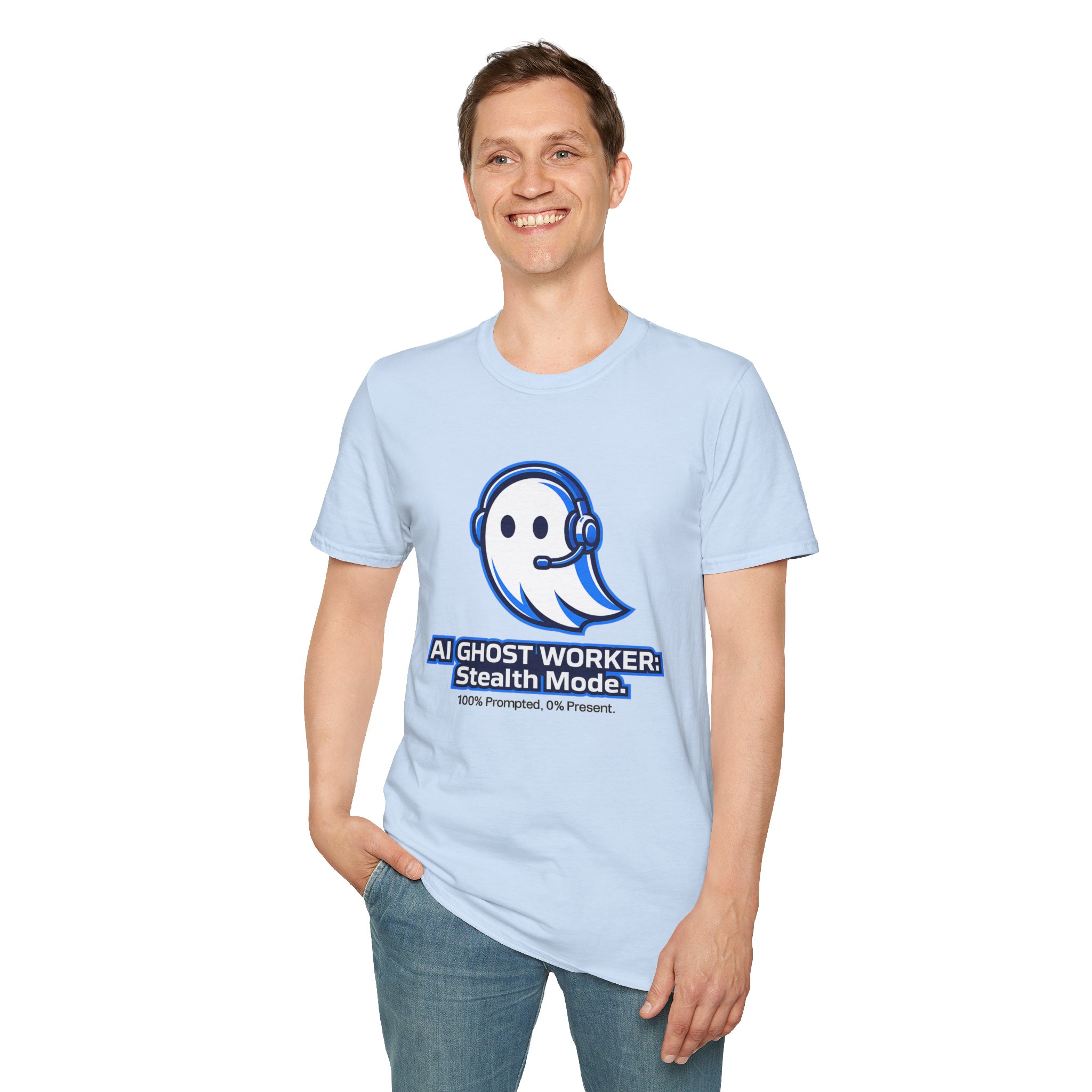 AI Ghost Worker Stealth Mode – 100% Prompted 0% Present Funny T-Shirt - Image 72